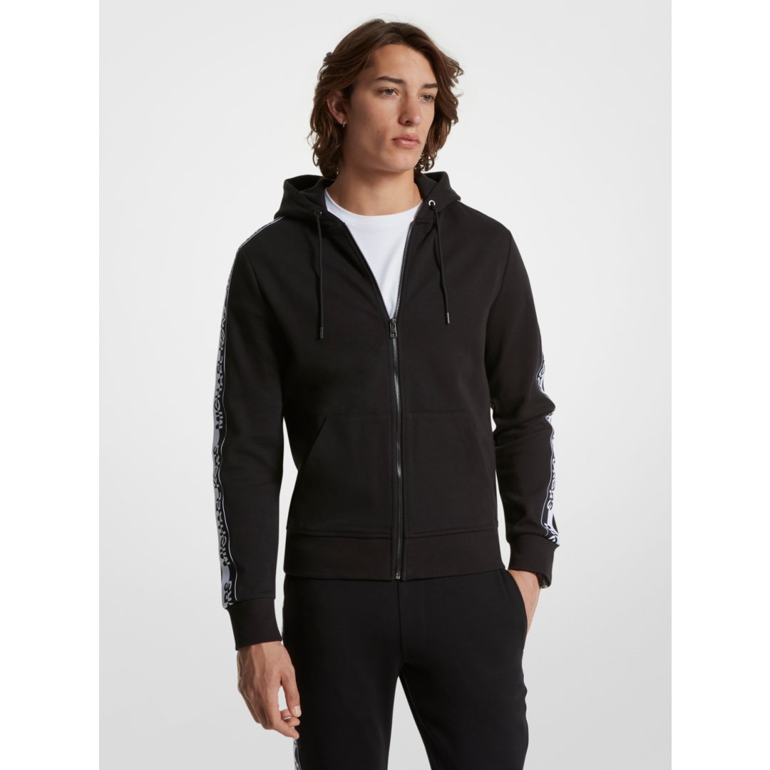 Michael Kors Logo Tape Cotton Blend Zip-Up Hoodie BLACK