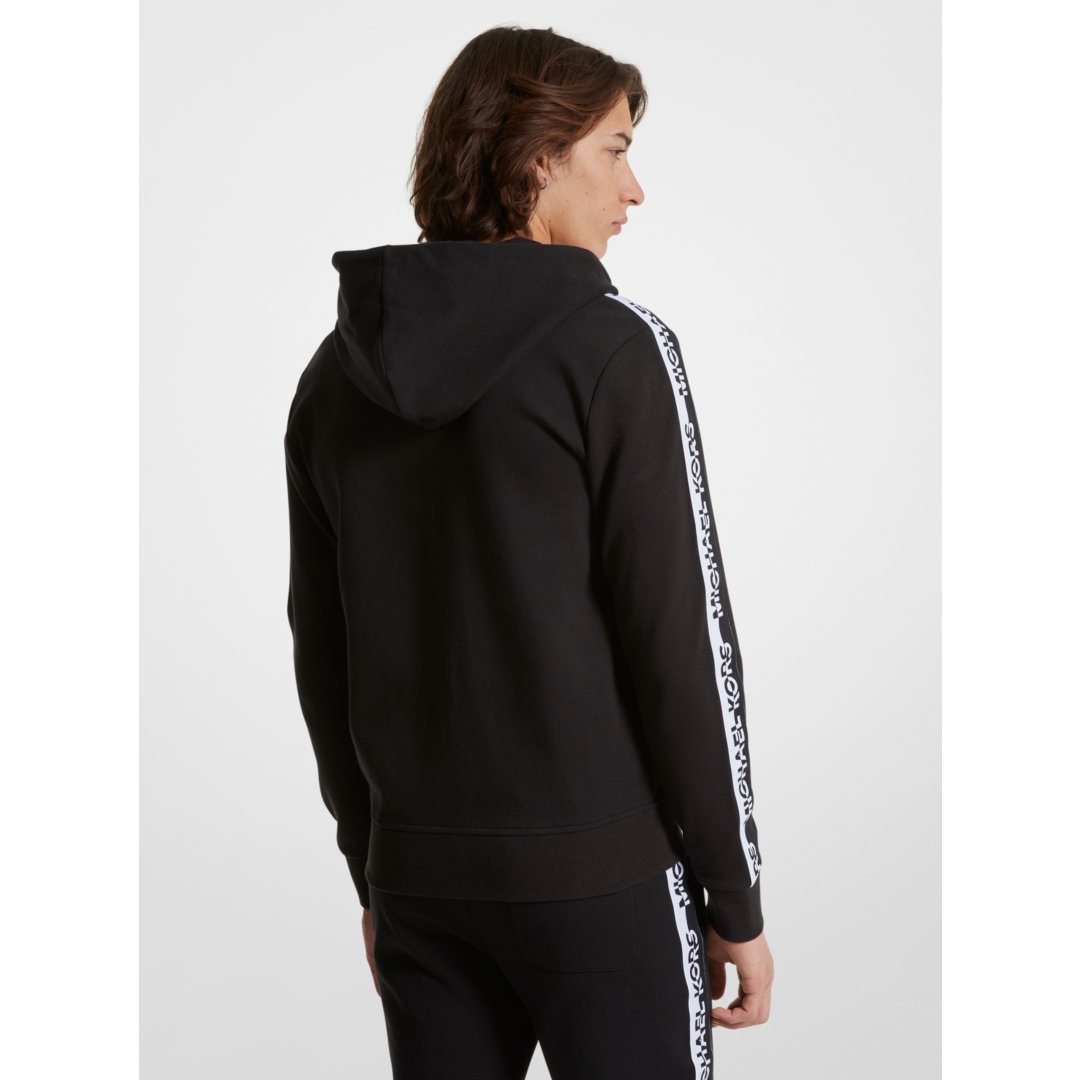 Michael Kors Logo Tape Cotton Blend Zip-Up Hoodie BLACK