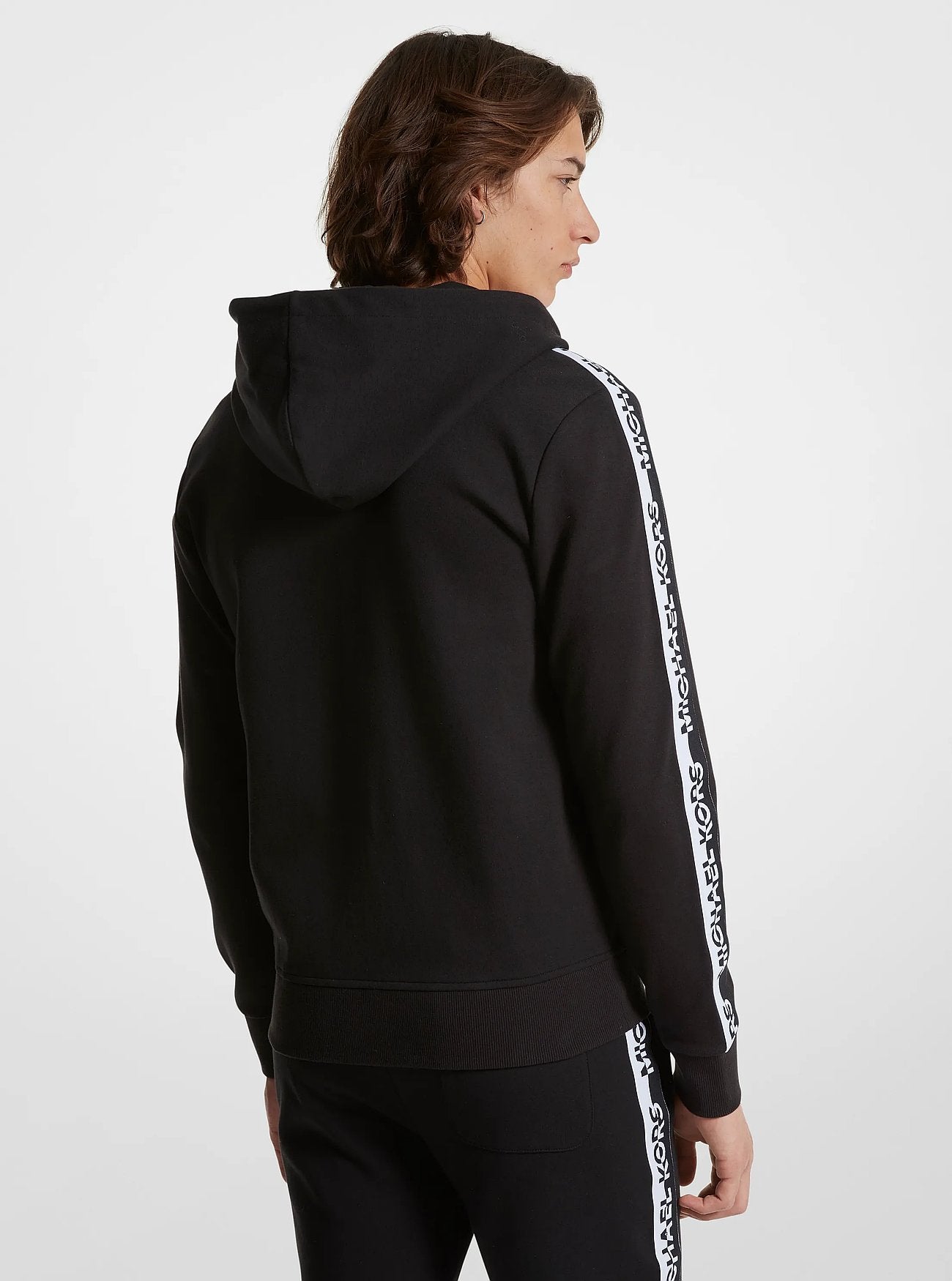 Michael Kors Logo Tape Cotton Blend Zip-Up Hoodie BLACK