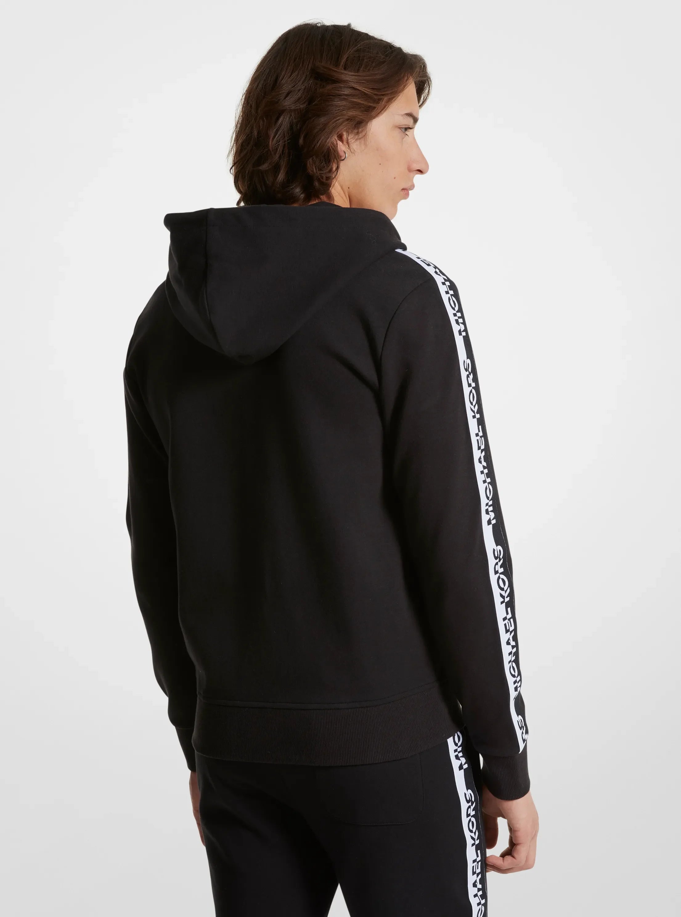 Michael Kors Logo Tape Cotton Blend Zip-Up Hoodie BLACK