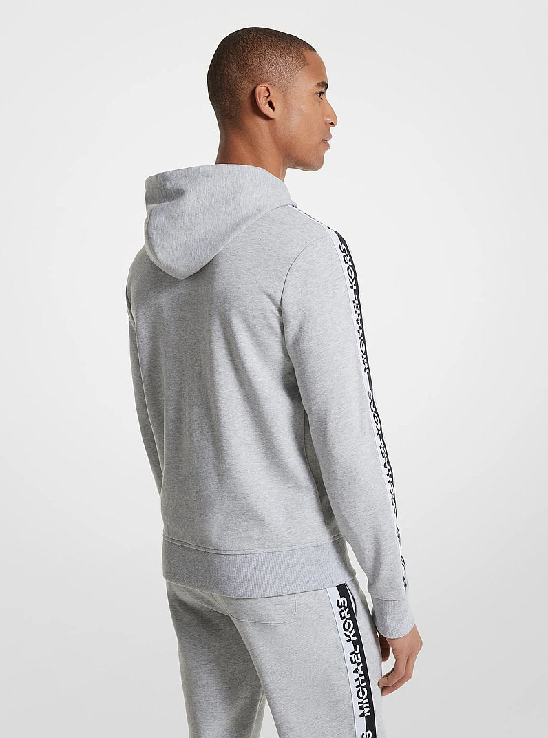 Michael Kors Logo Tape Cotton Blend Zip-Up Hoodie HEATHER GREY