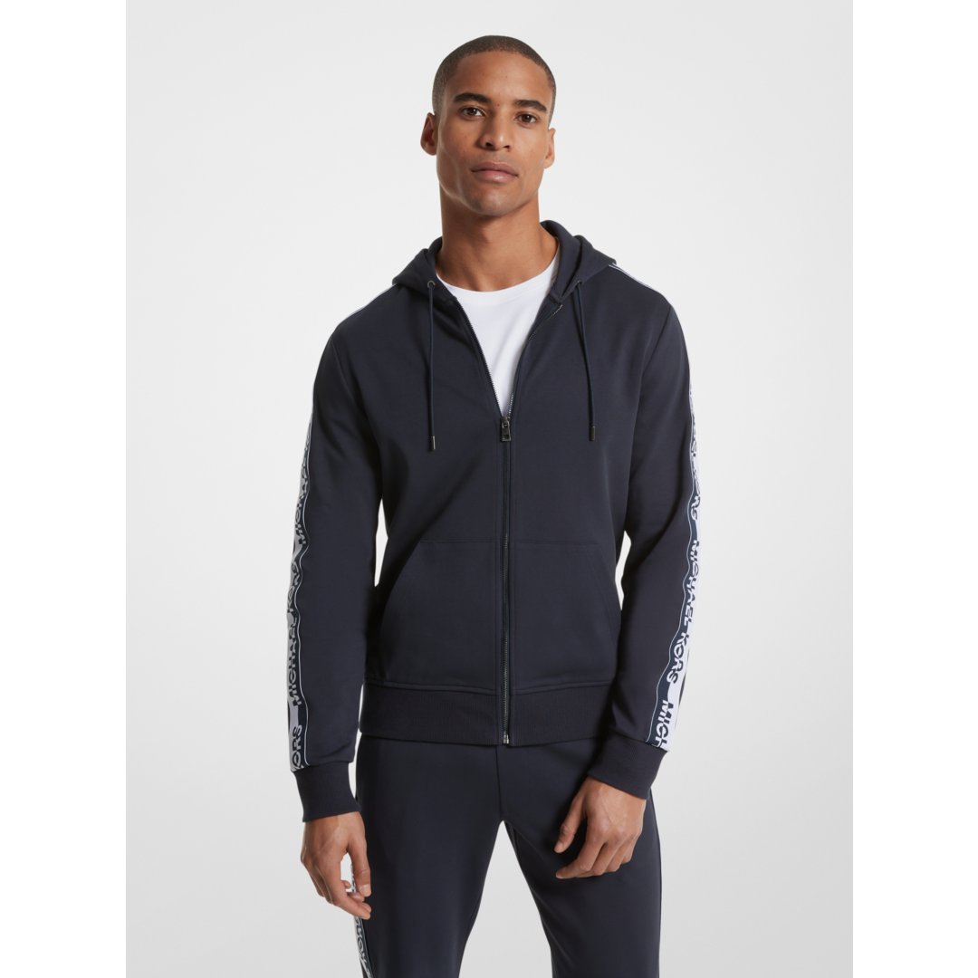Michael Kors Logo Tape Cotton Blend Zip-Up Hoodie MIDNIGHT