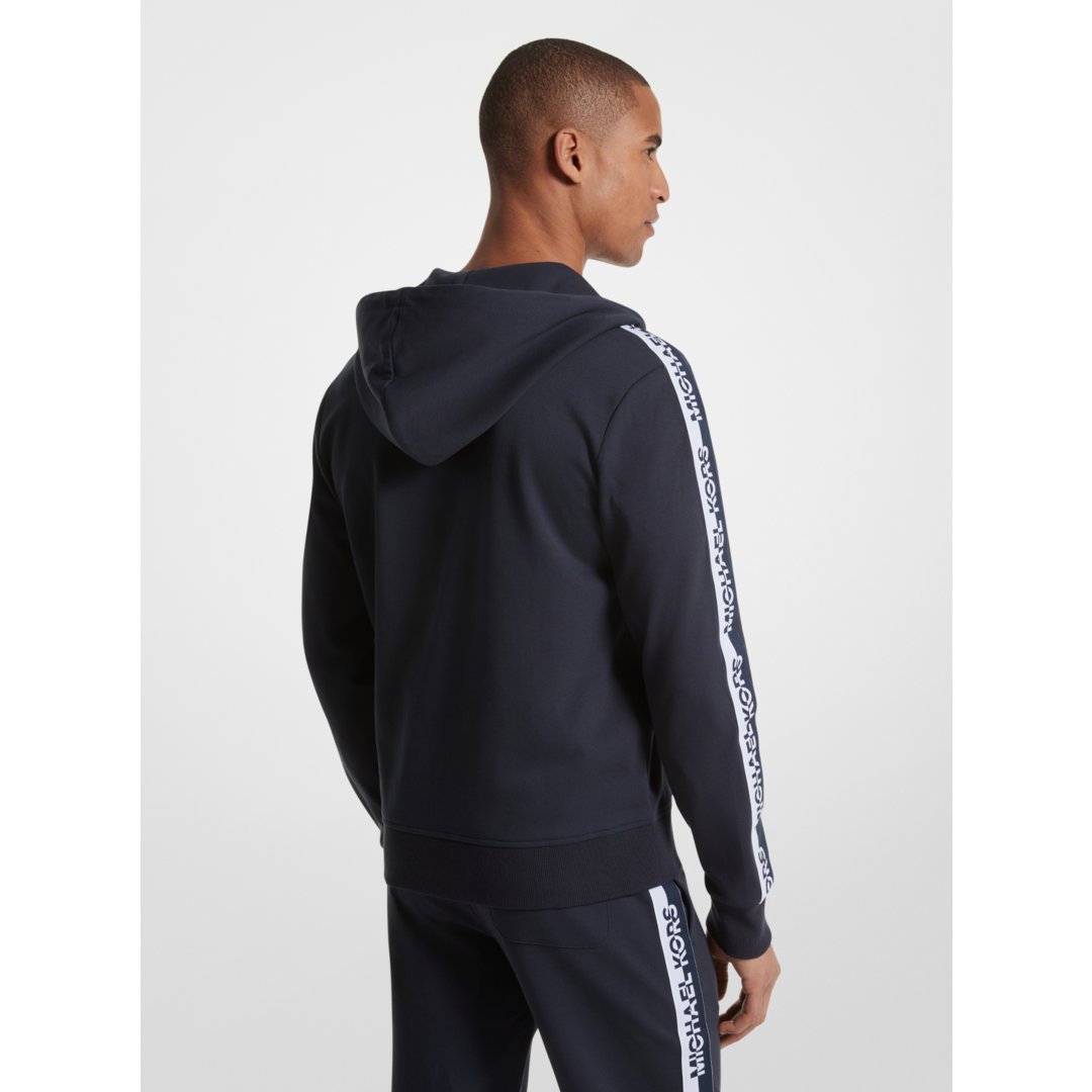 Michael Kors Logo Tape Cotton Blend Zip-Up Hoodie MIDNIGHT