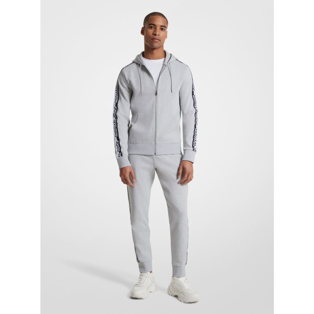 Michael Kors Logo Tape Cotton Blend Zip-Up Hoodie HEATHER GREY
