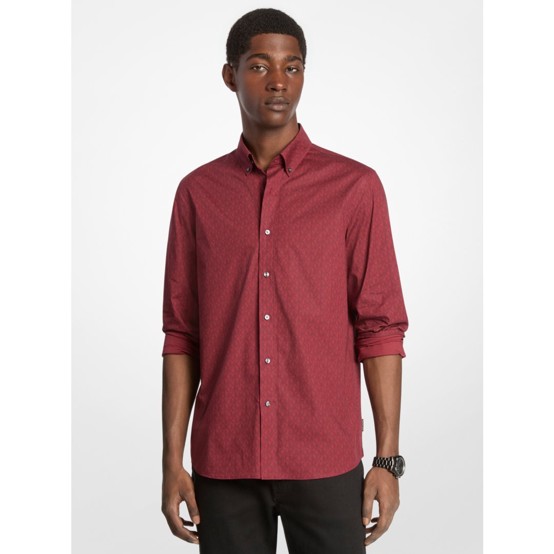Michael Kors Signature Logo Stretch Cotton Shirt CHERRY