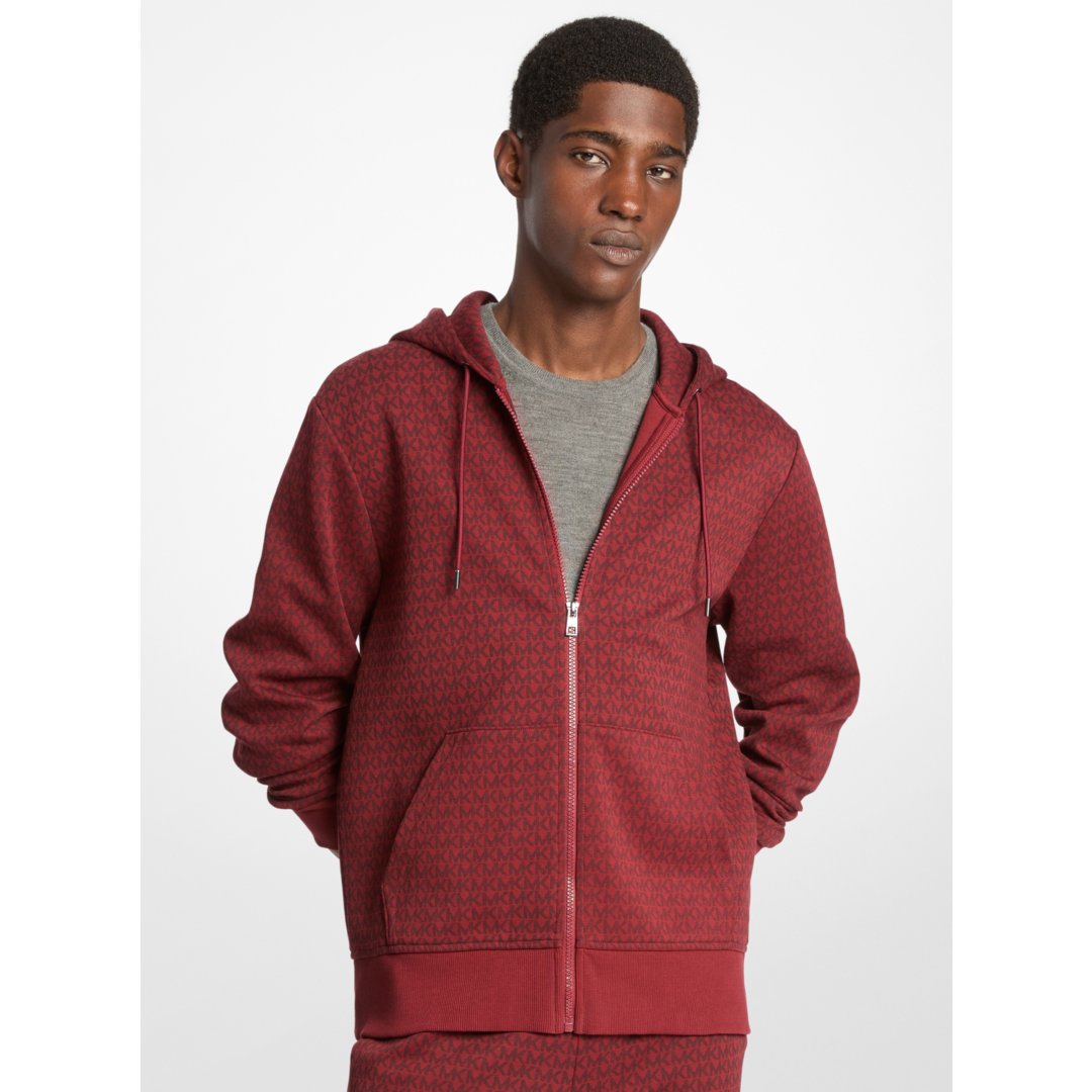 Michael Kors Signature Logo Cotton Blend Zip-Up Hoodie CHERRY