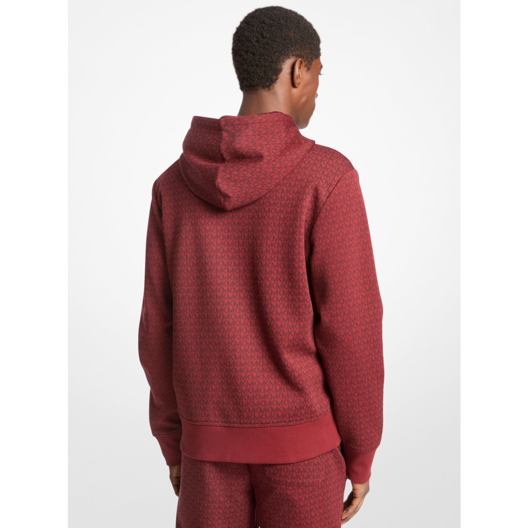 Michael Kors Signature Logo Cotton Blend Zip-Up Hoodie CHERRY
