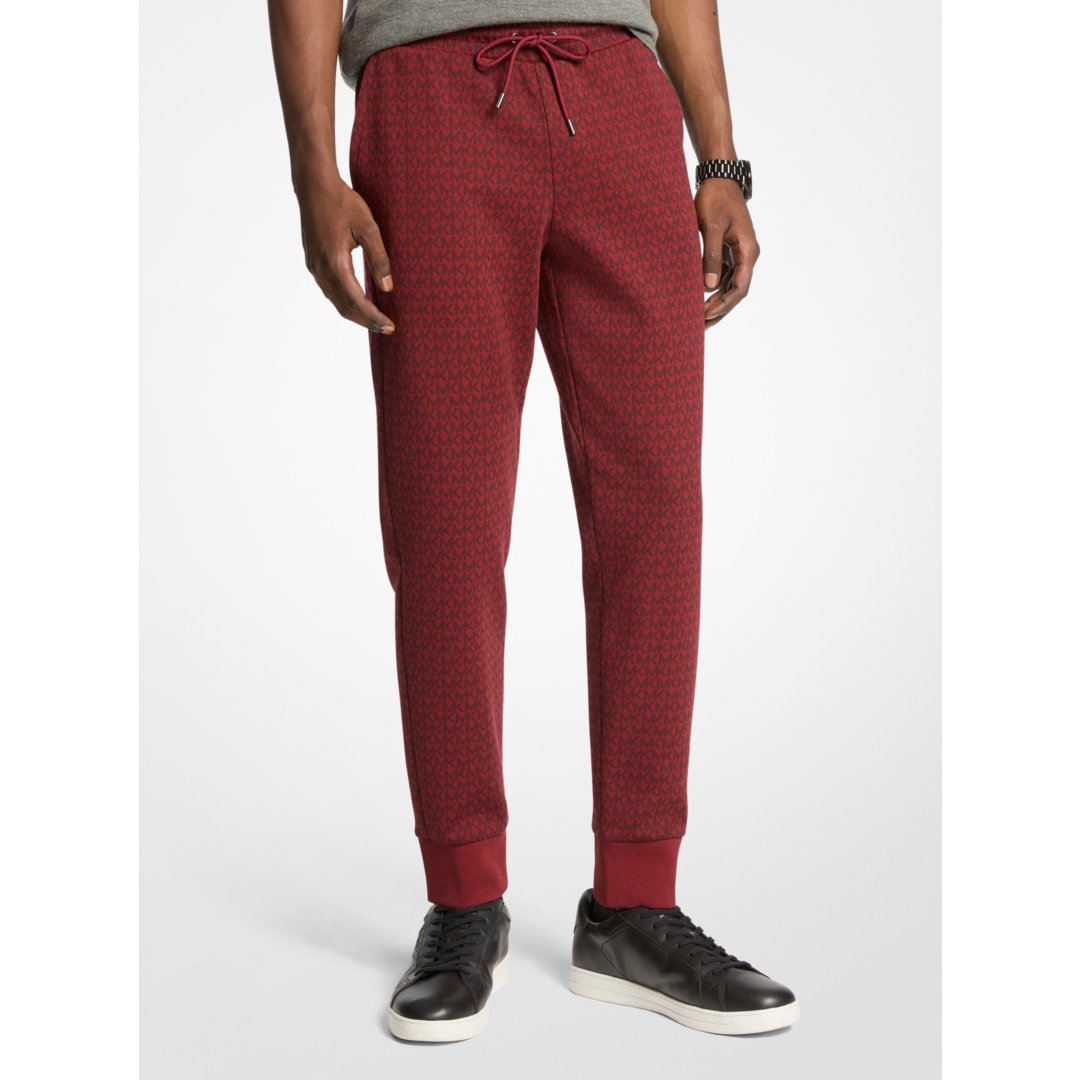 Michael Kors Signature Logo Print Cotton Blend Joggers CHERRY