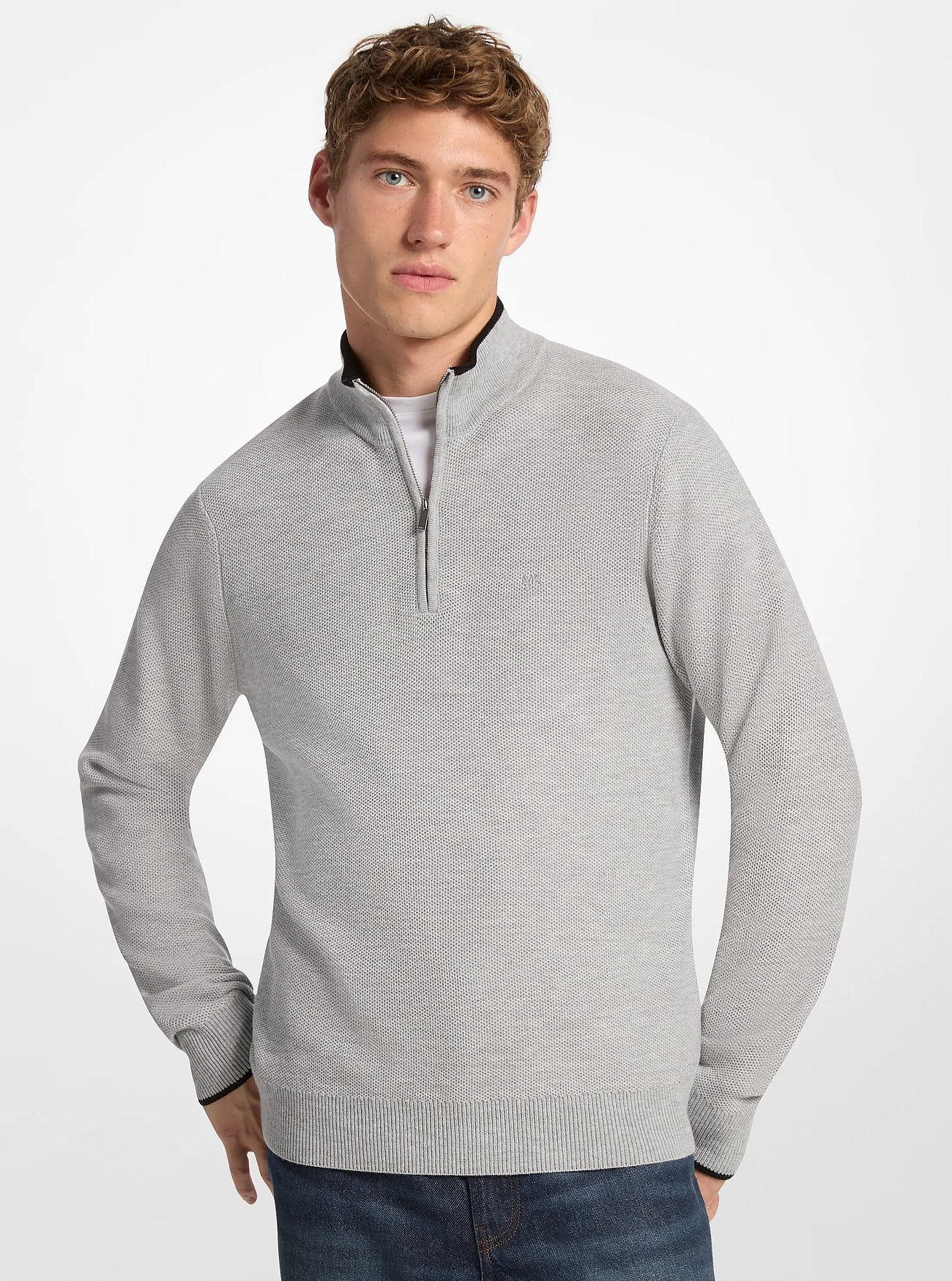 Michael Kors Wool Blend Quarter-Zip Sweater HEATHER GREY