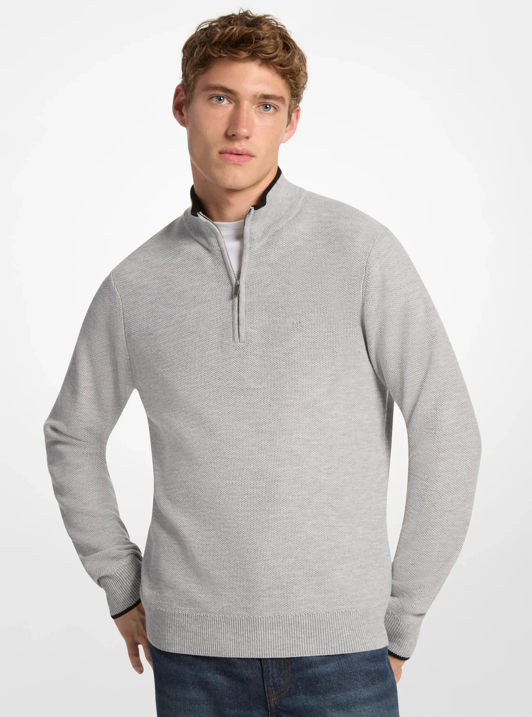Michael Kors Wool Blend Quarter-Zip Sweater HEATHER GREY