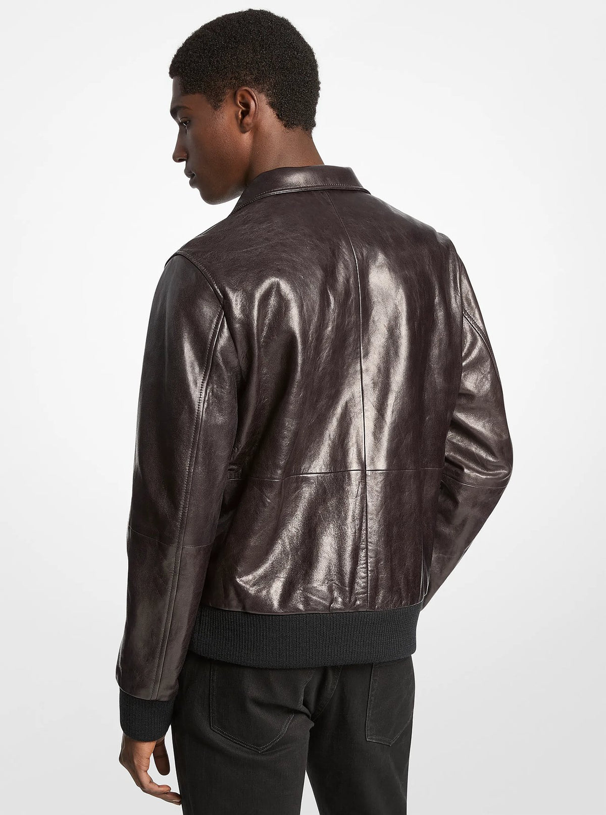 Michael Kors Distressed Leather Harrington Jacket BLACK