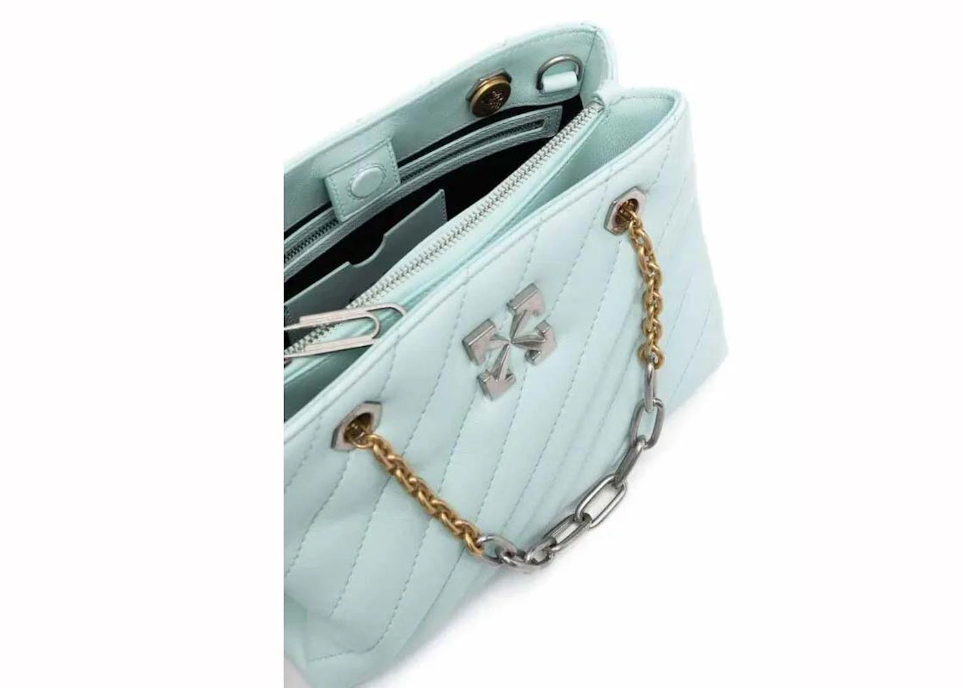 off-white jackhammer 25 logo plaque tote bag light blue