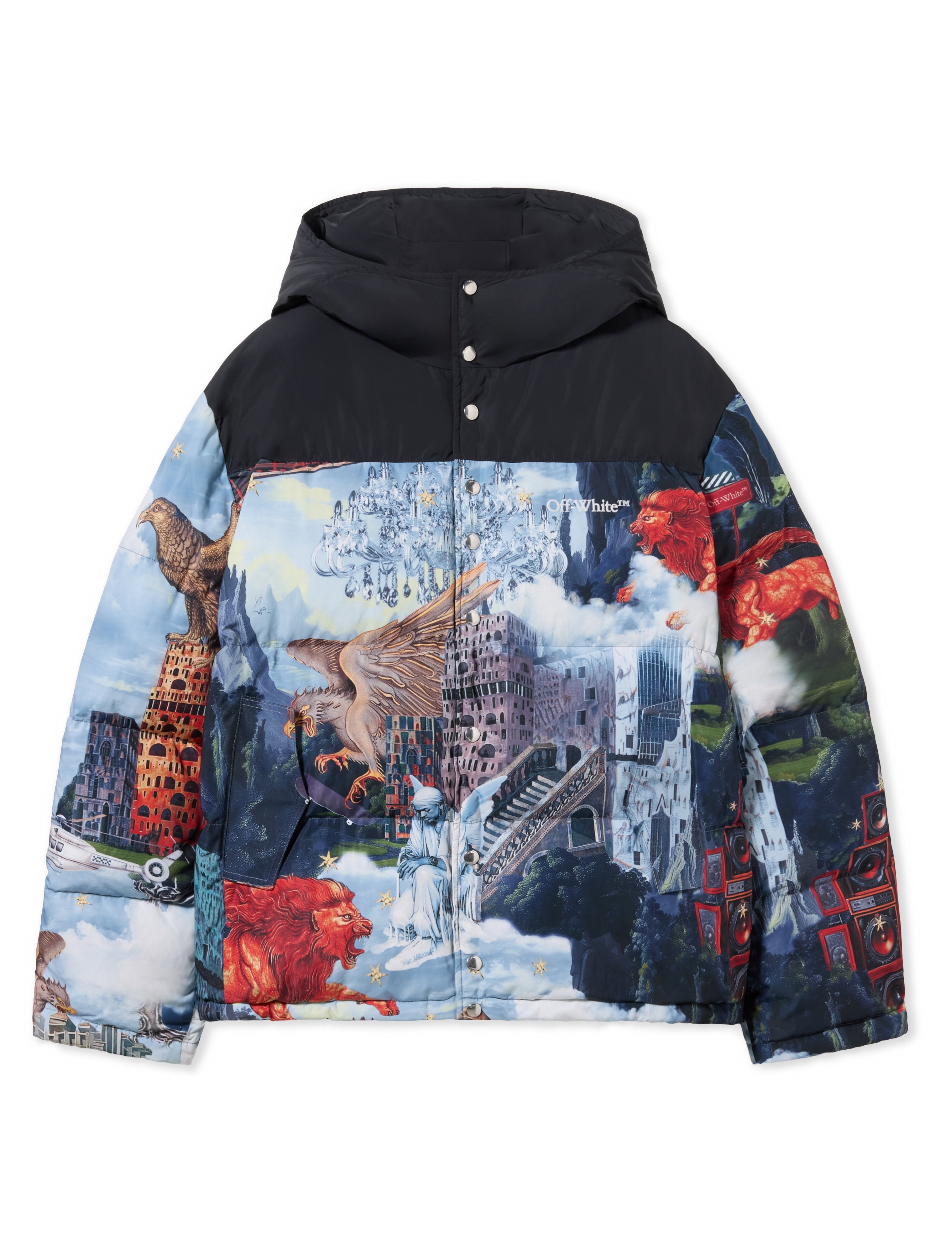 Off-White World Paint Bicolor Down Jacket Blue