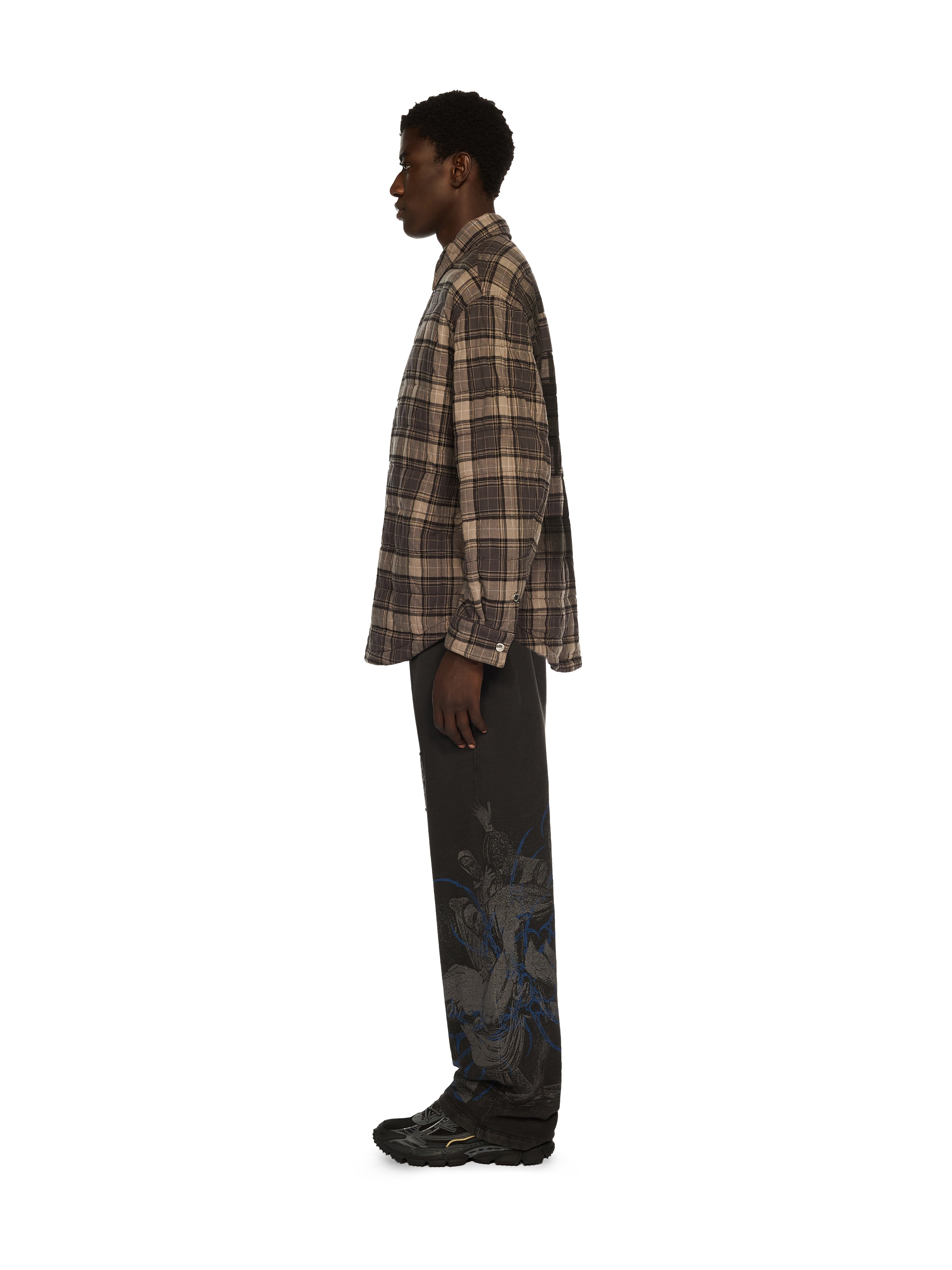 Off-White Spray Arrow Check Padded Overshirt Grey Burgundy