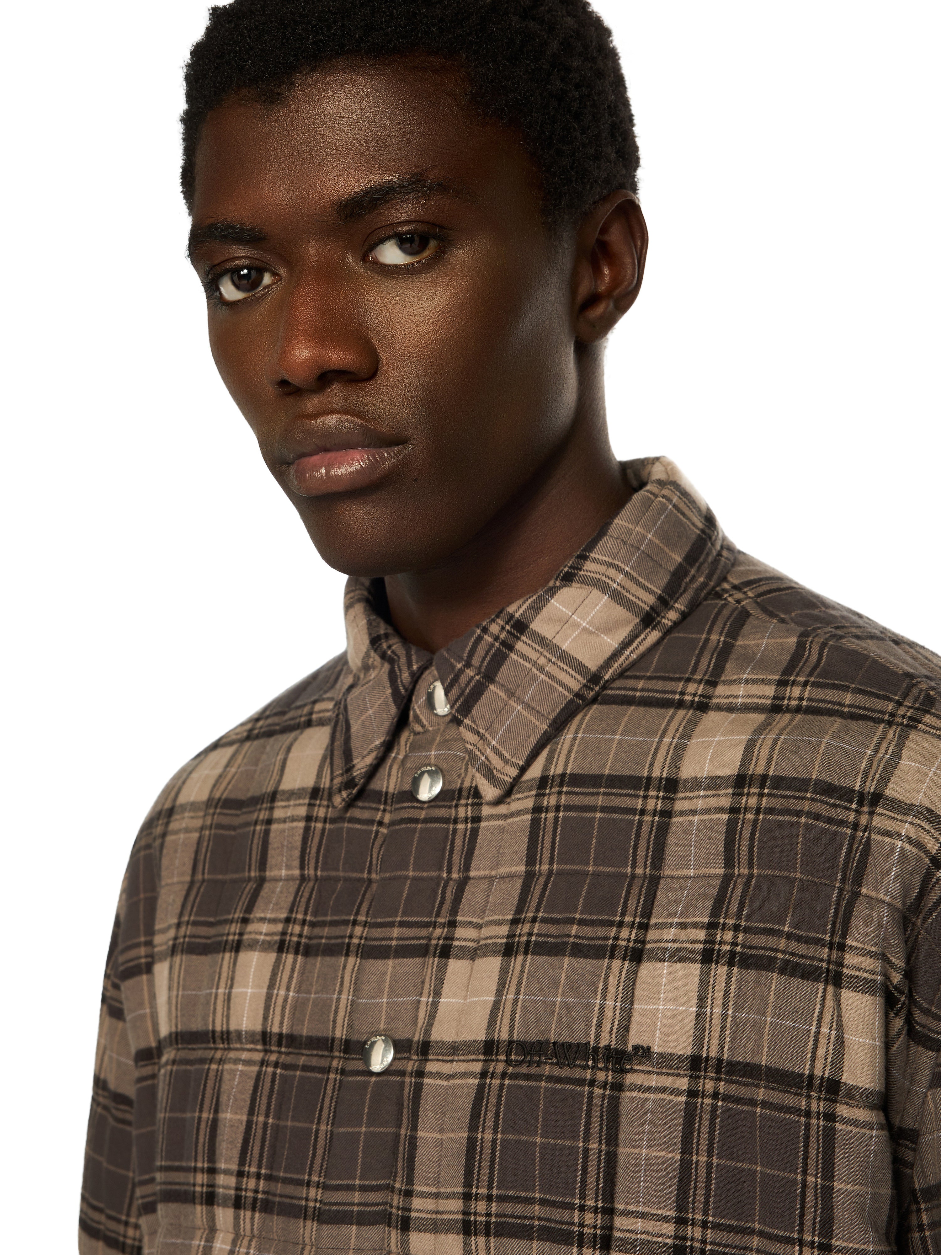 Off-White Spray Arrow Check Padded Overshirt Grey Burgundy