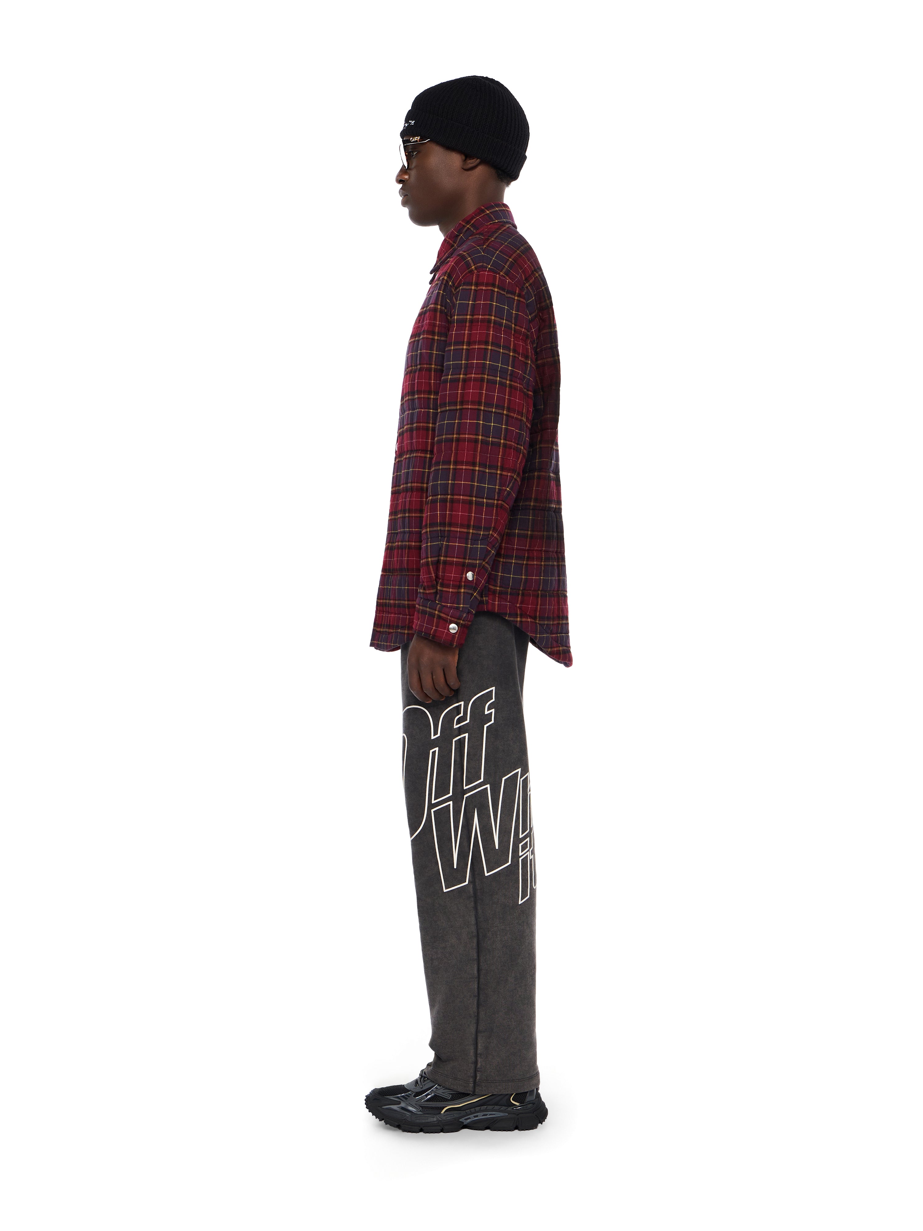 Off-White Spray Arrow Check Padded Overshirt Grey Burgundy
