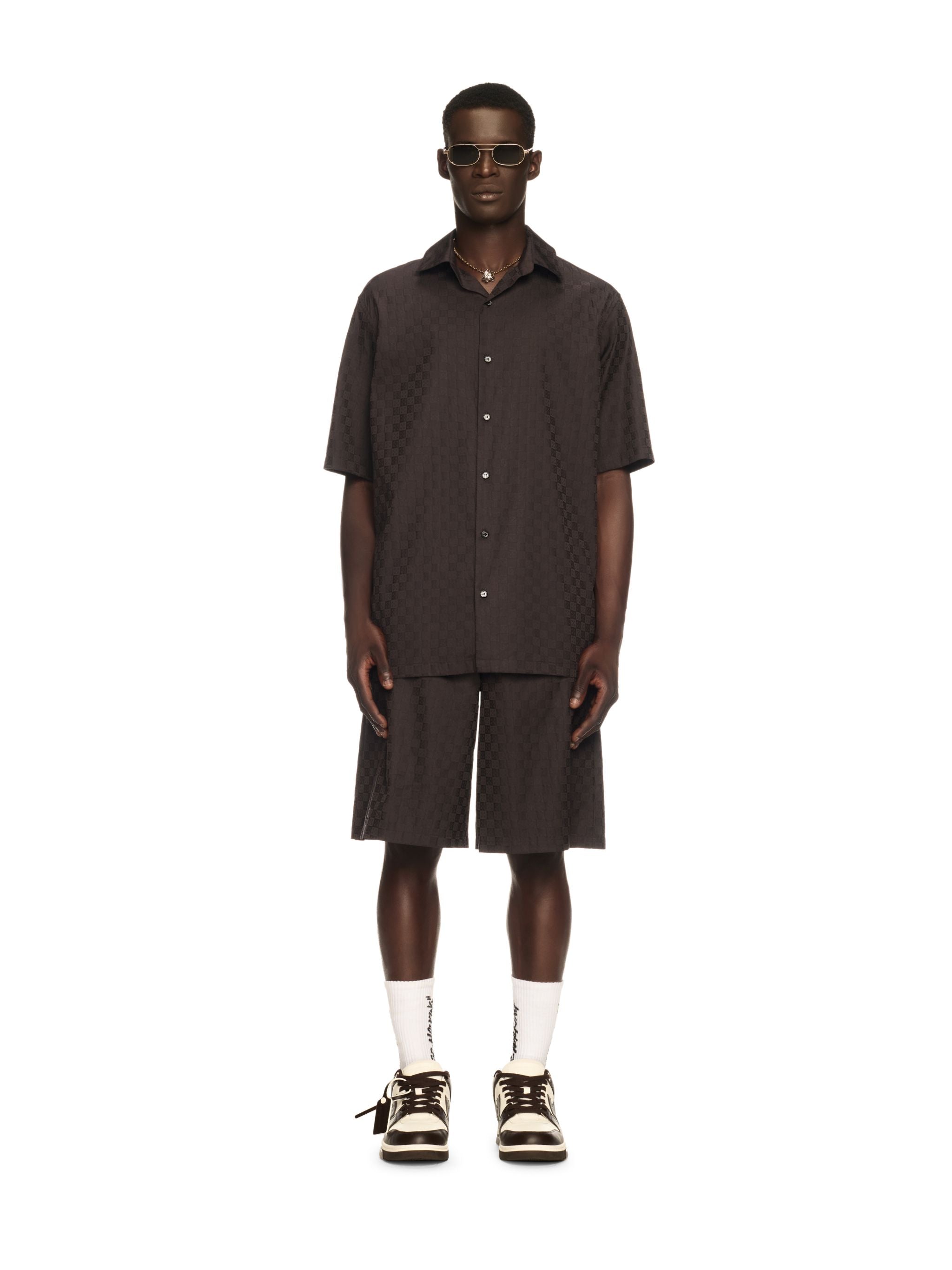 Off-White Damier Cot Jacq Bowling Shirt Brown
