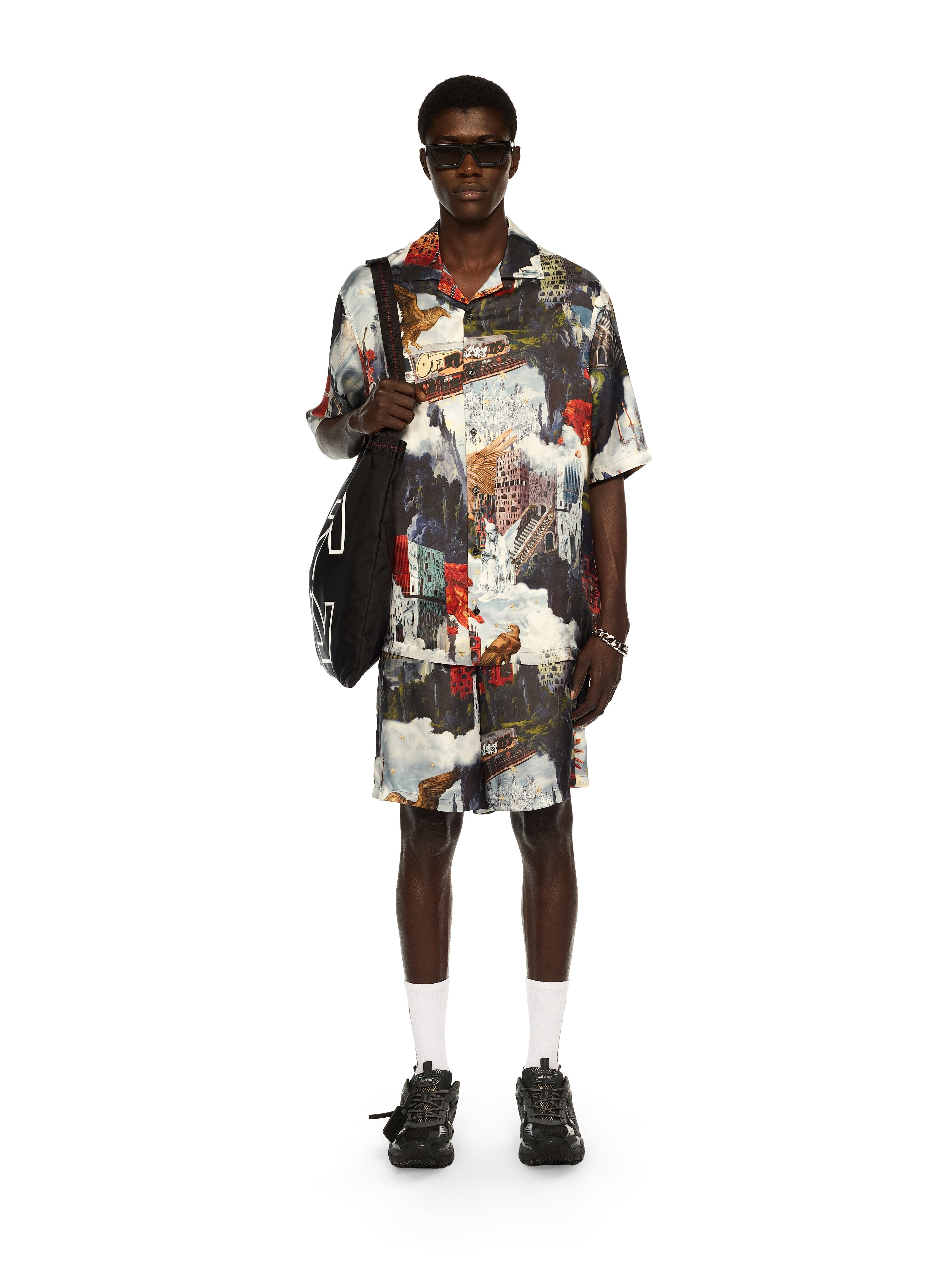 Off-White World Paint Viscose Bowling Shirt Blue