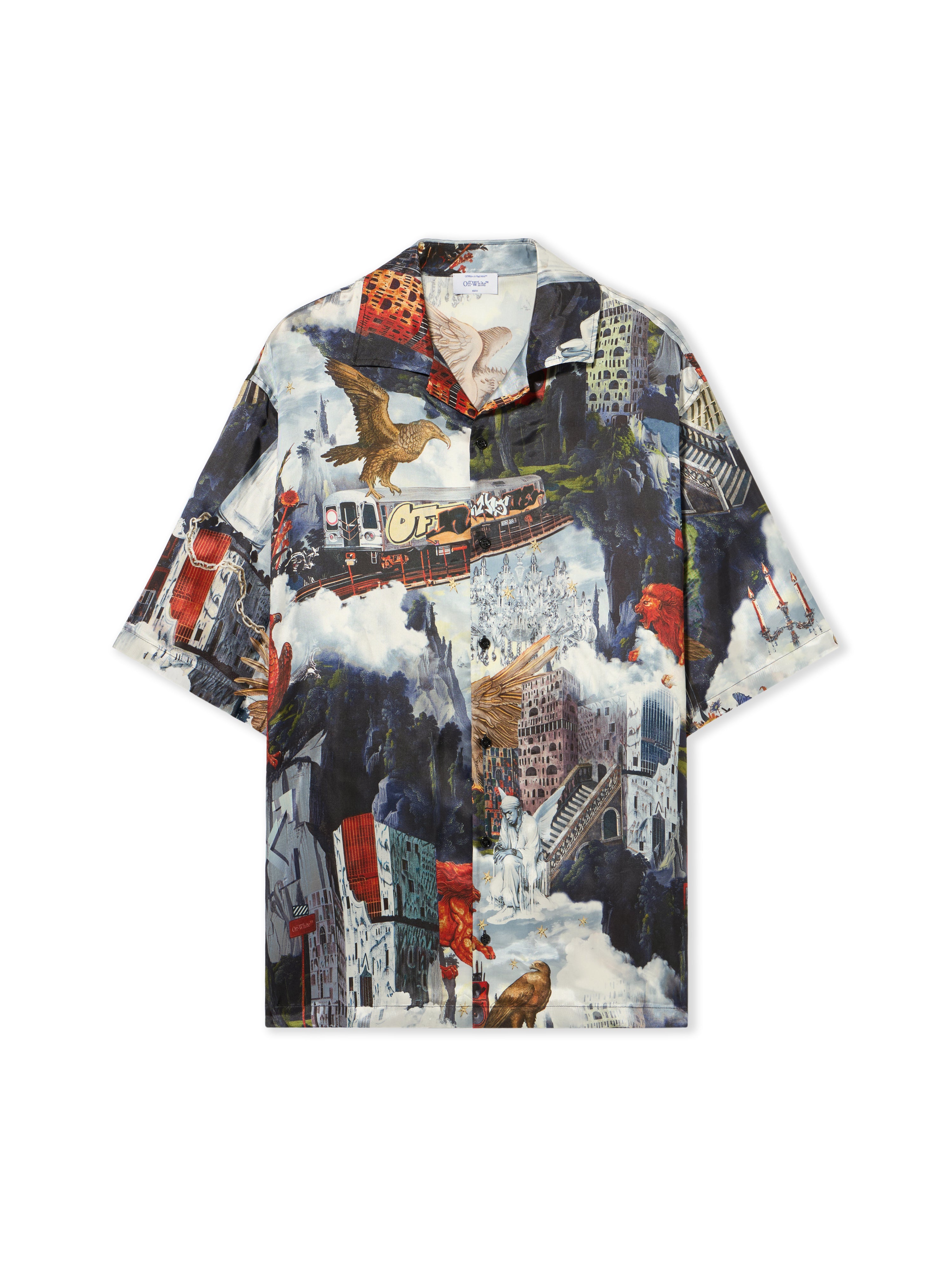 Off-White World Paint Viscose Bowling Shirt Blue