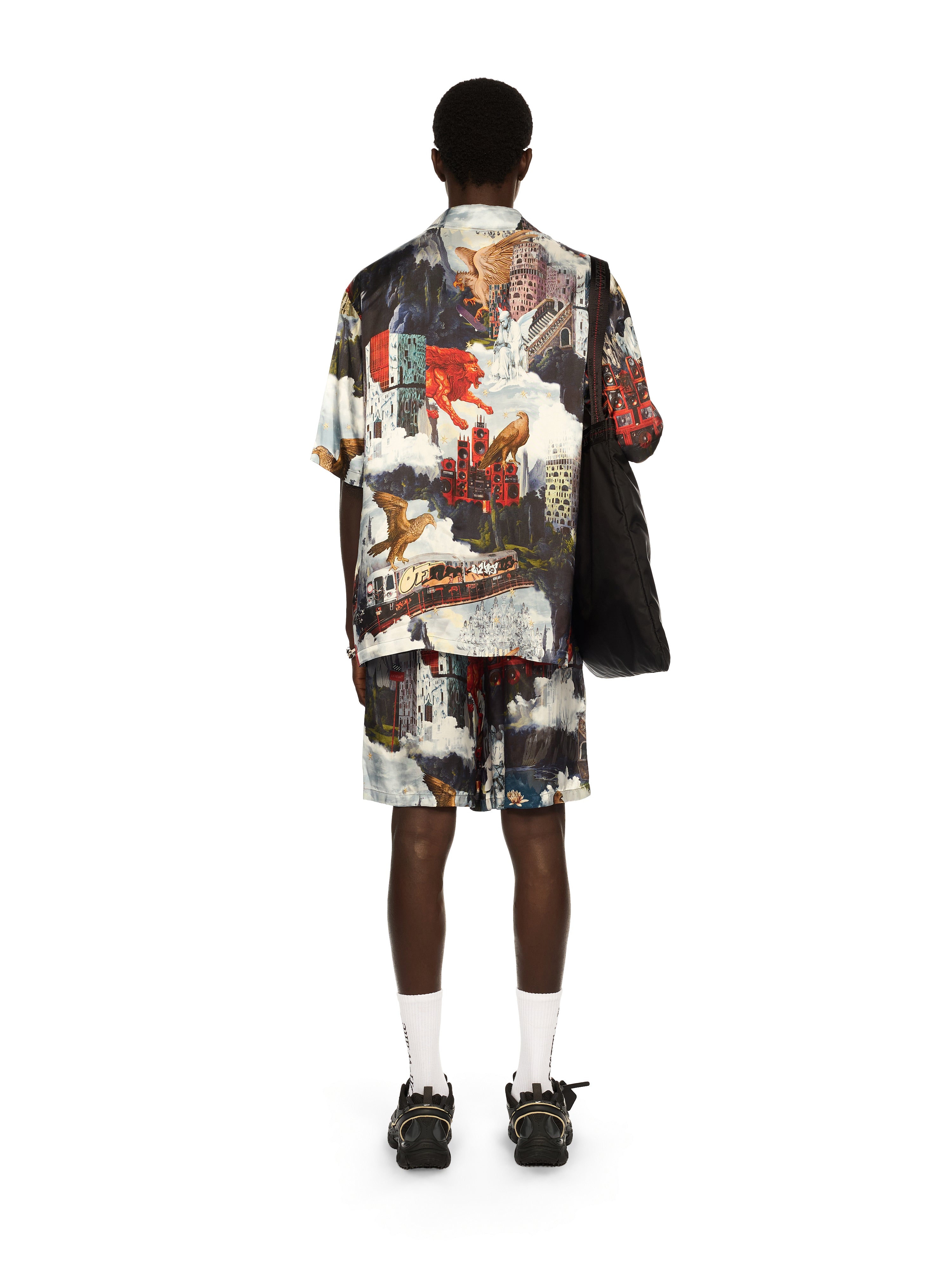 Off-White World Paint Viscose Bowling Shirt Blue