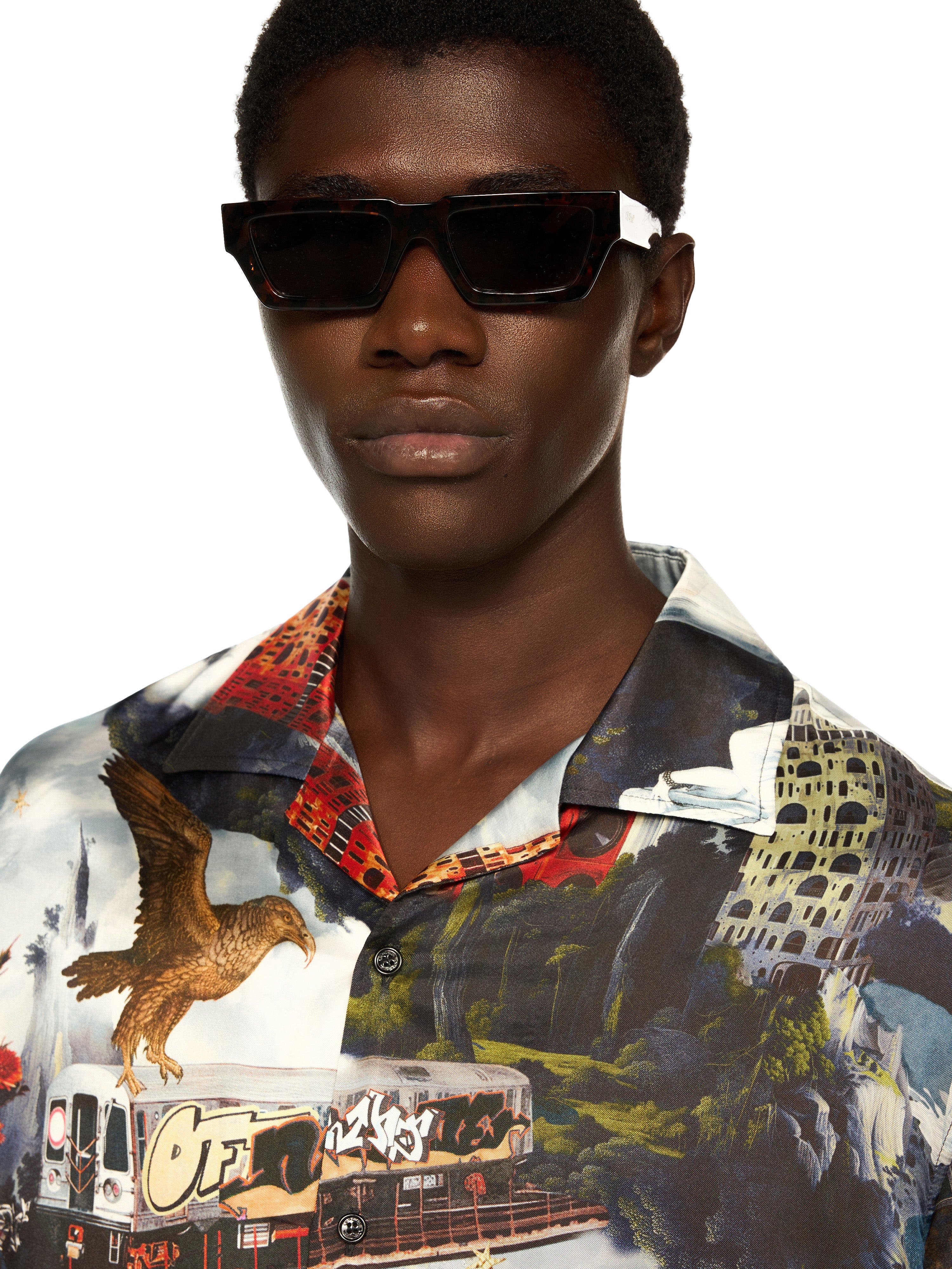 Off-White World Paint Viscose Bowling Shirt Blue