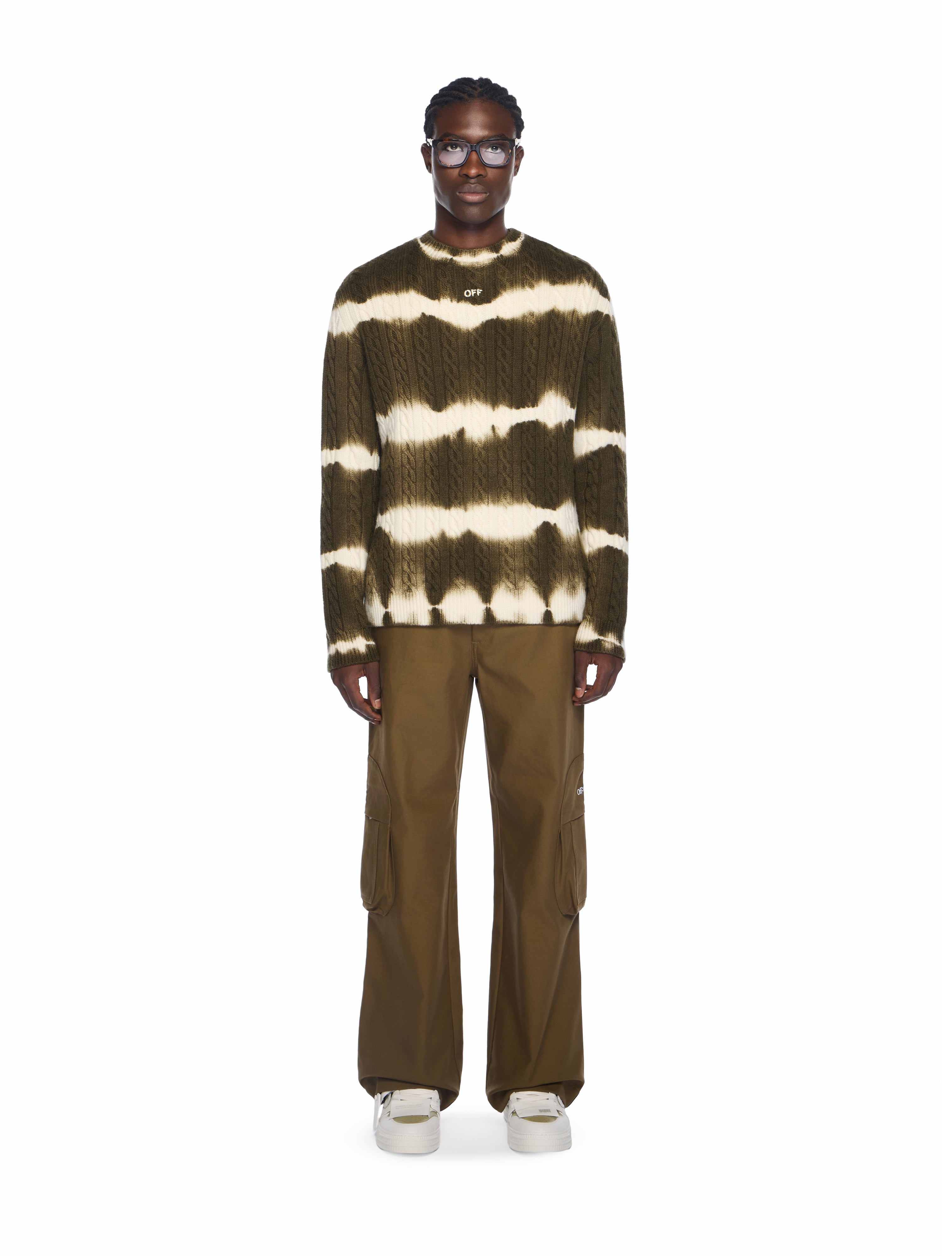 Off-White Off Stamp Cable Knit Crewneck Beech