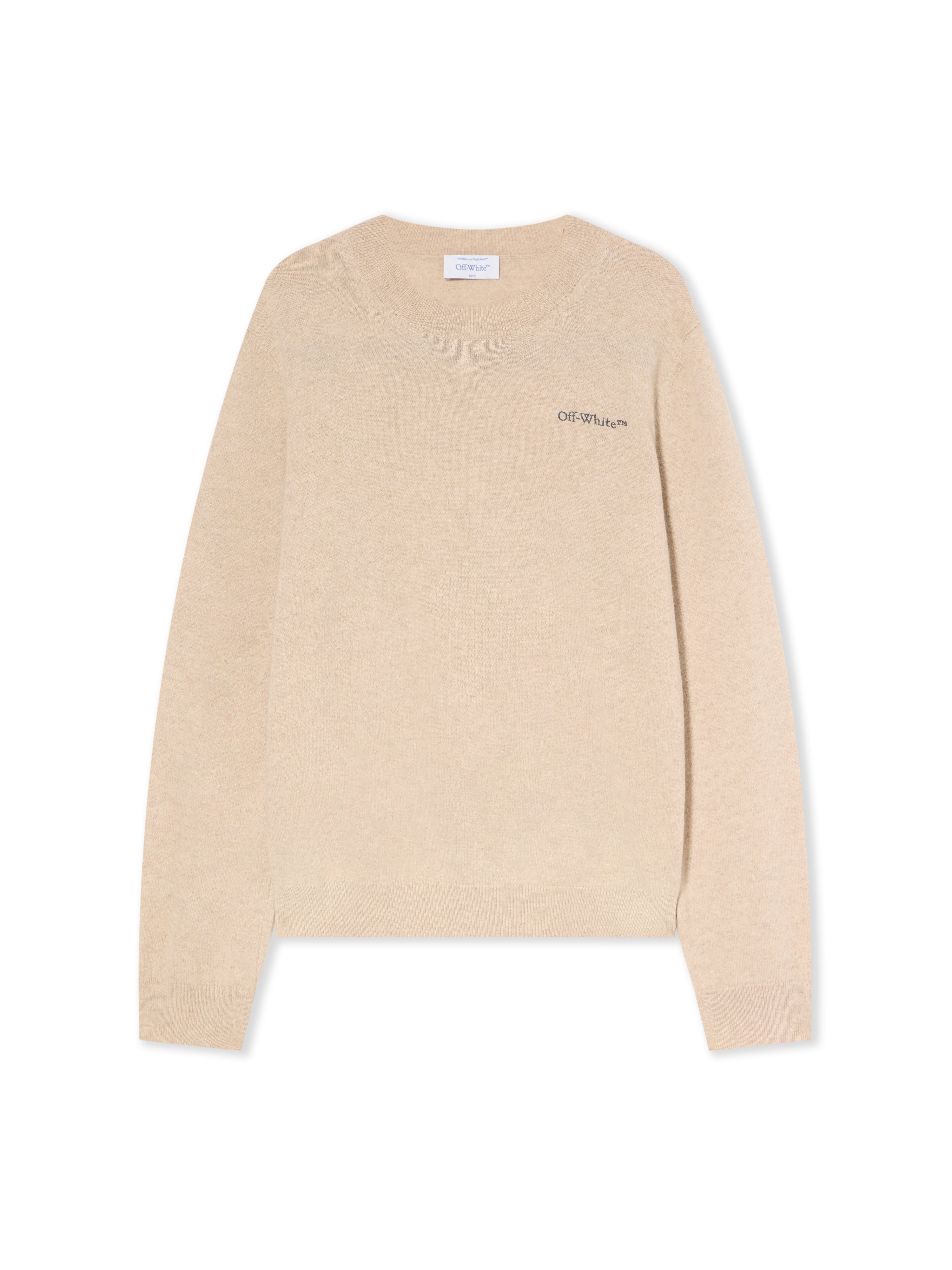 Off-White Quote Knit Crewneck Logo Sweater Beige