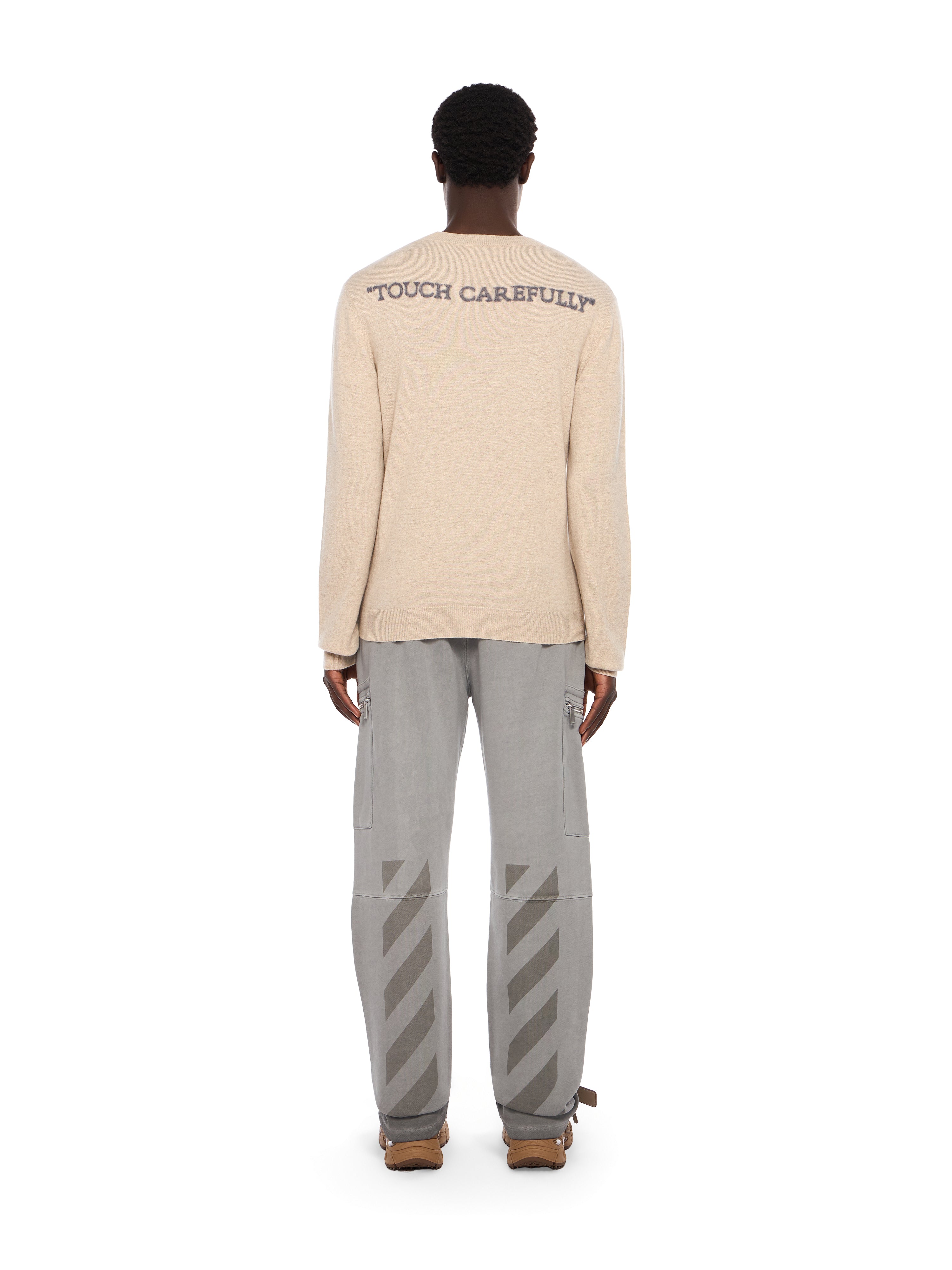 Off-White Quote Knit Crewneck Logo Sweater Beige