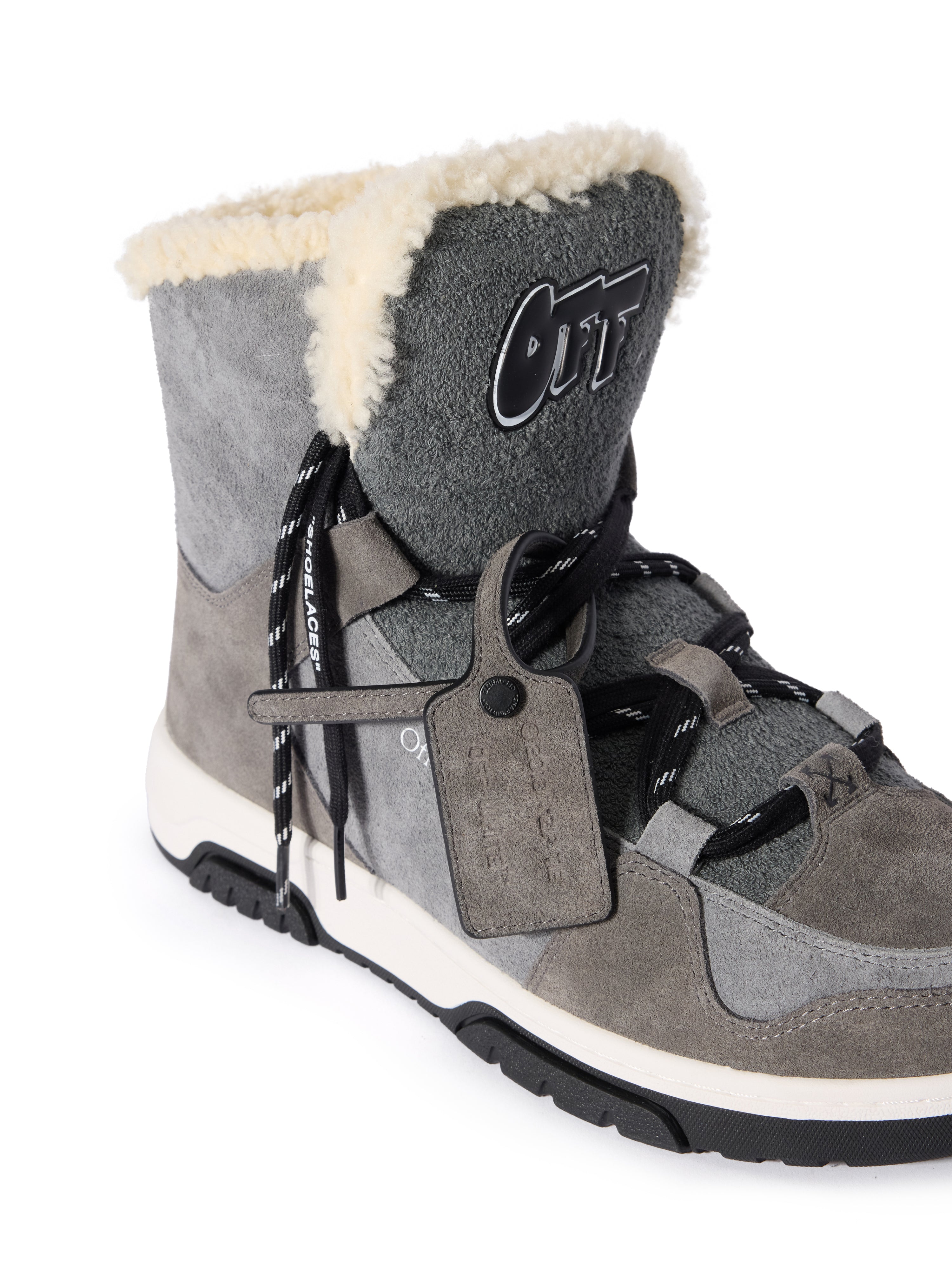 Off-White Shearling Trim Winter Boots Black