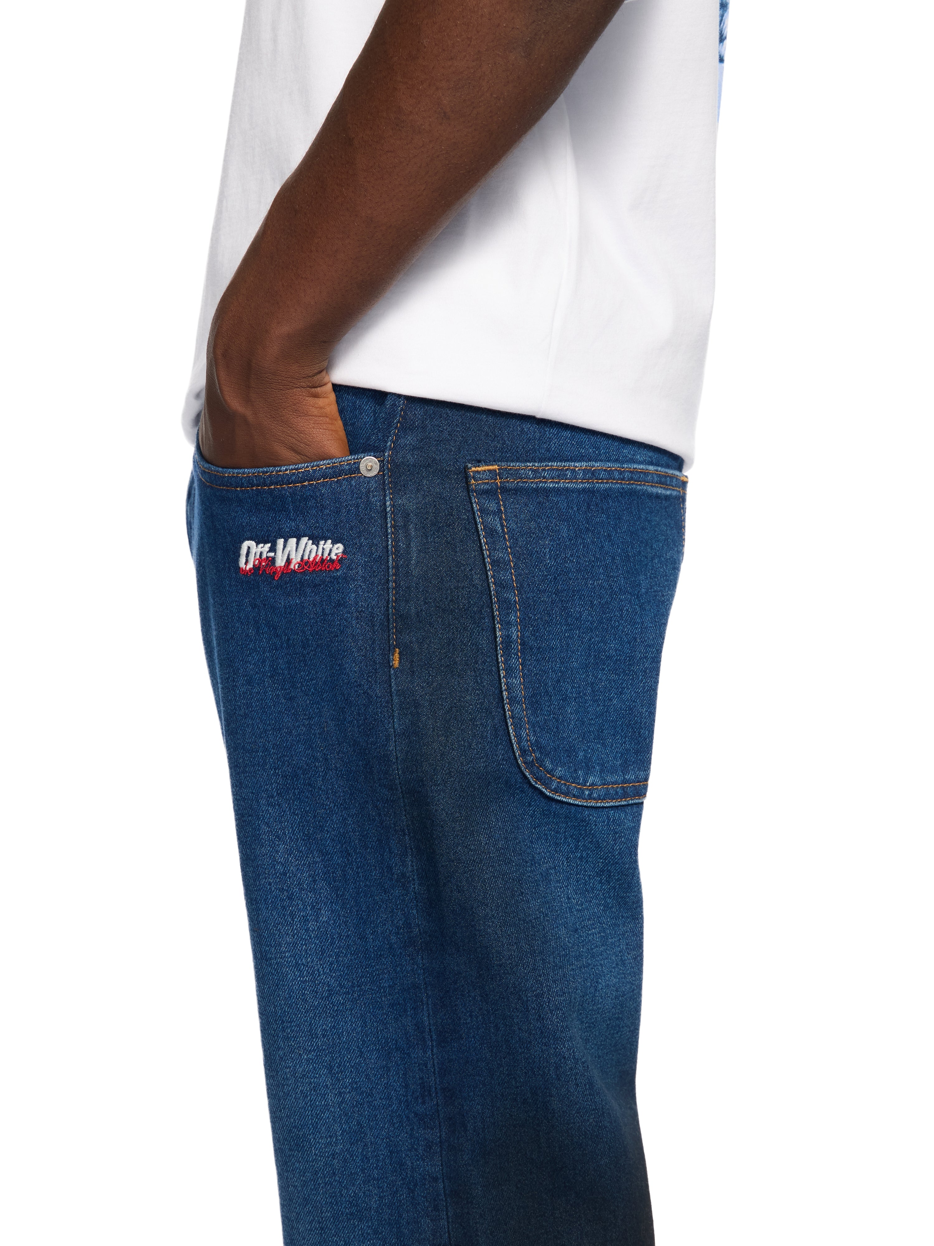 Off-White Spray Diagonal Relax Jeans Blue