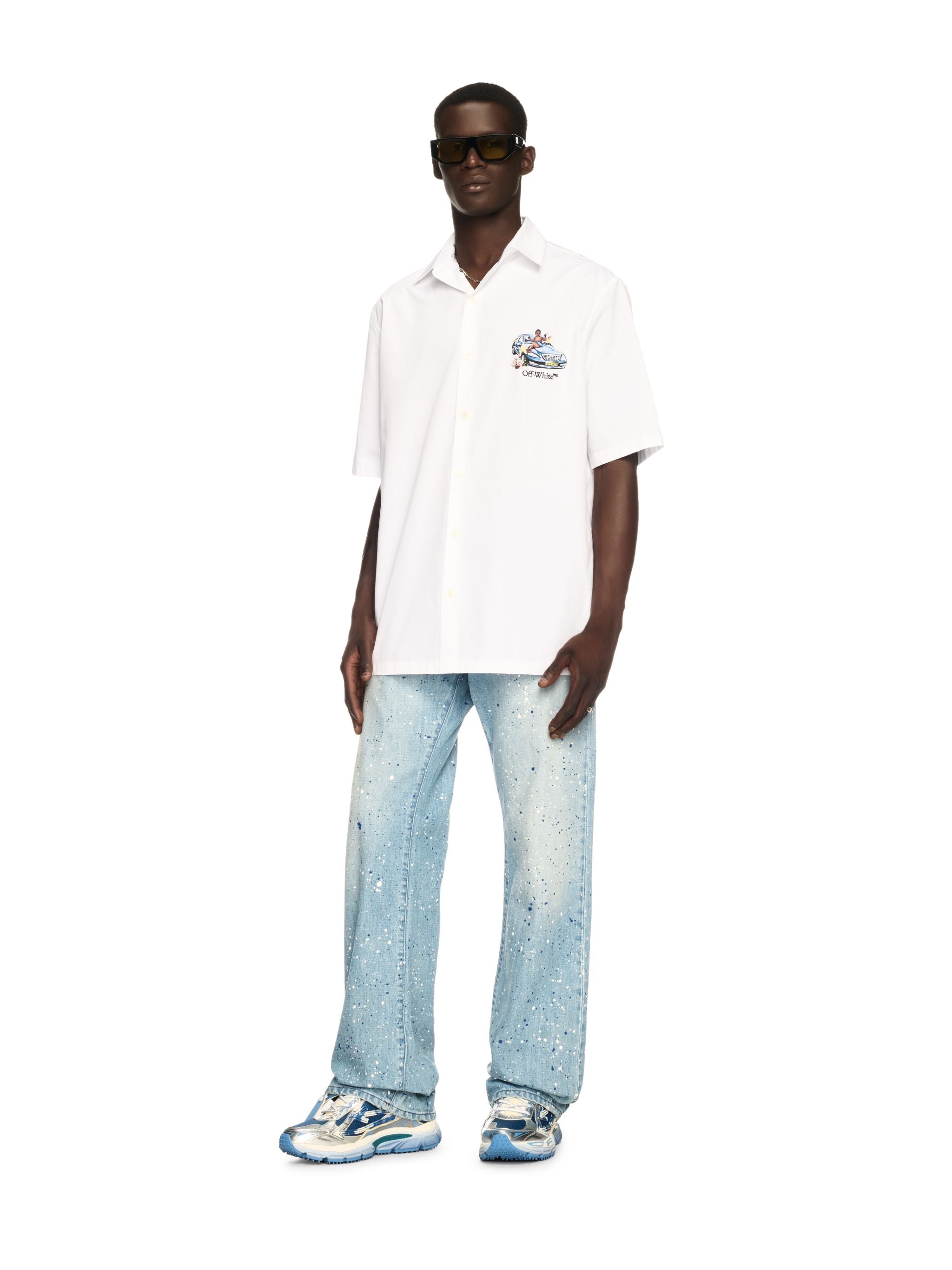 Off-White Paint Relaxed Jeans Blue