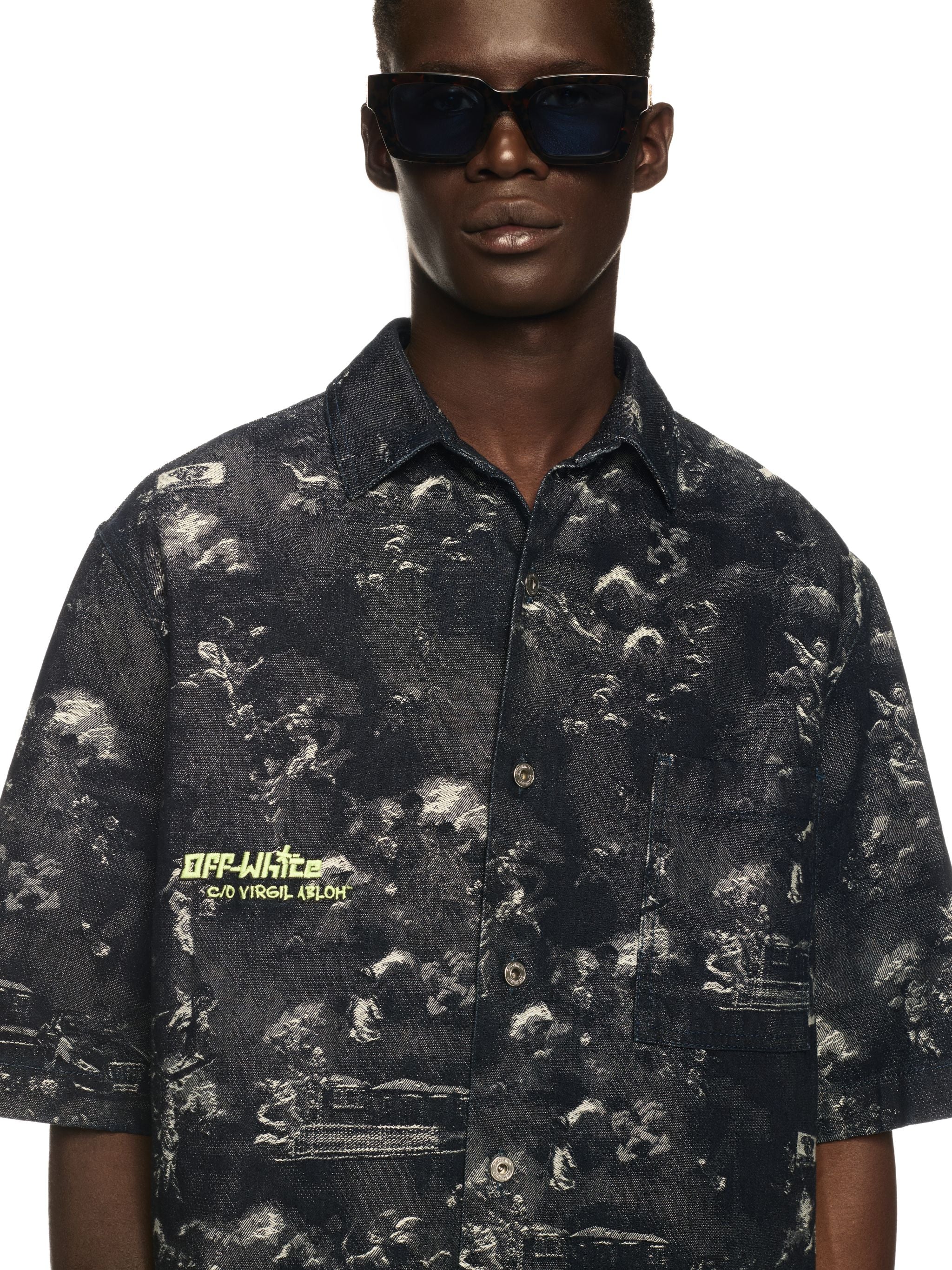 Off-White Fresco Jacq Den Bowling Shirt Blue
