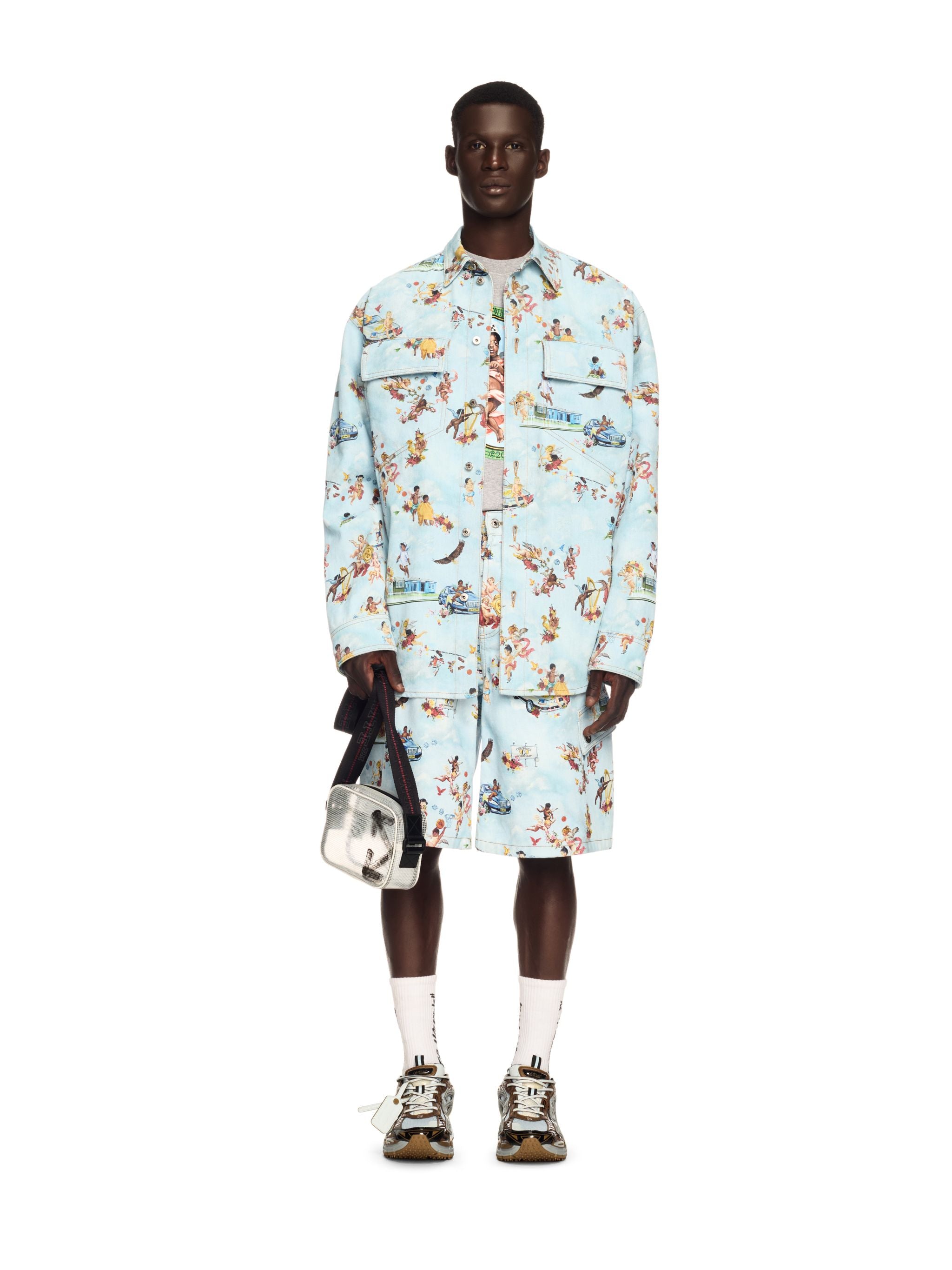 Off-White Fresco Print Den Milit Shirt Blue