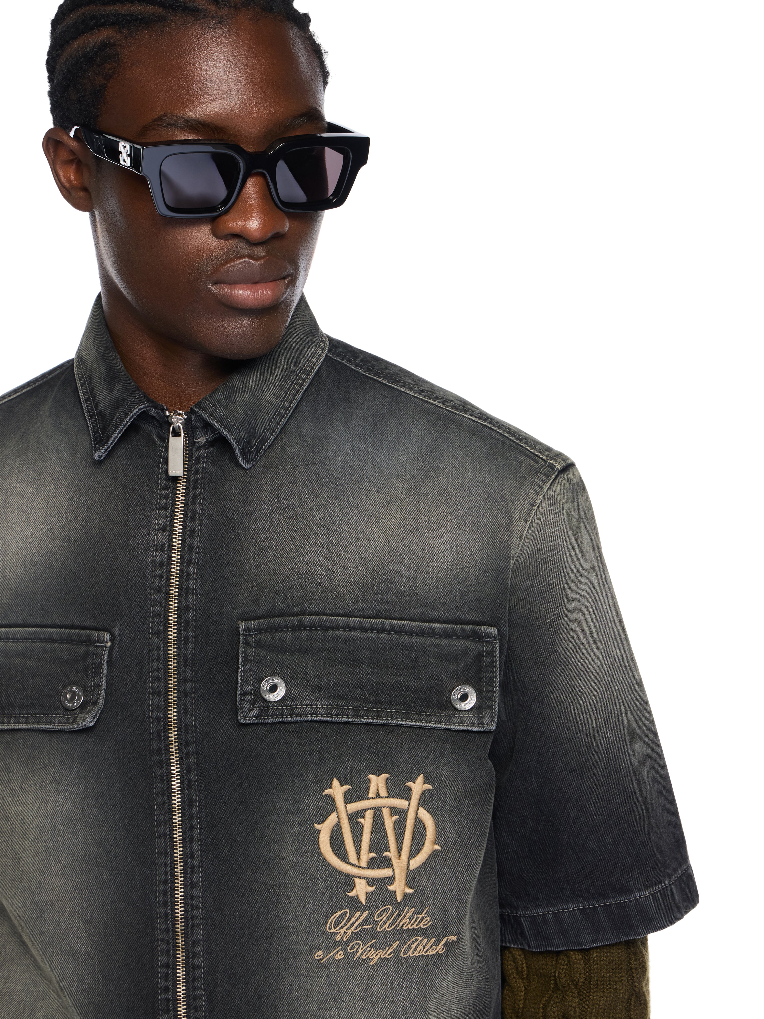 Off-White Denim Zip Bowling Shirt Black