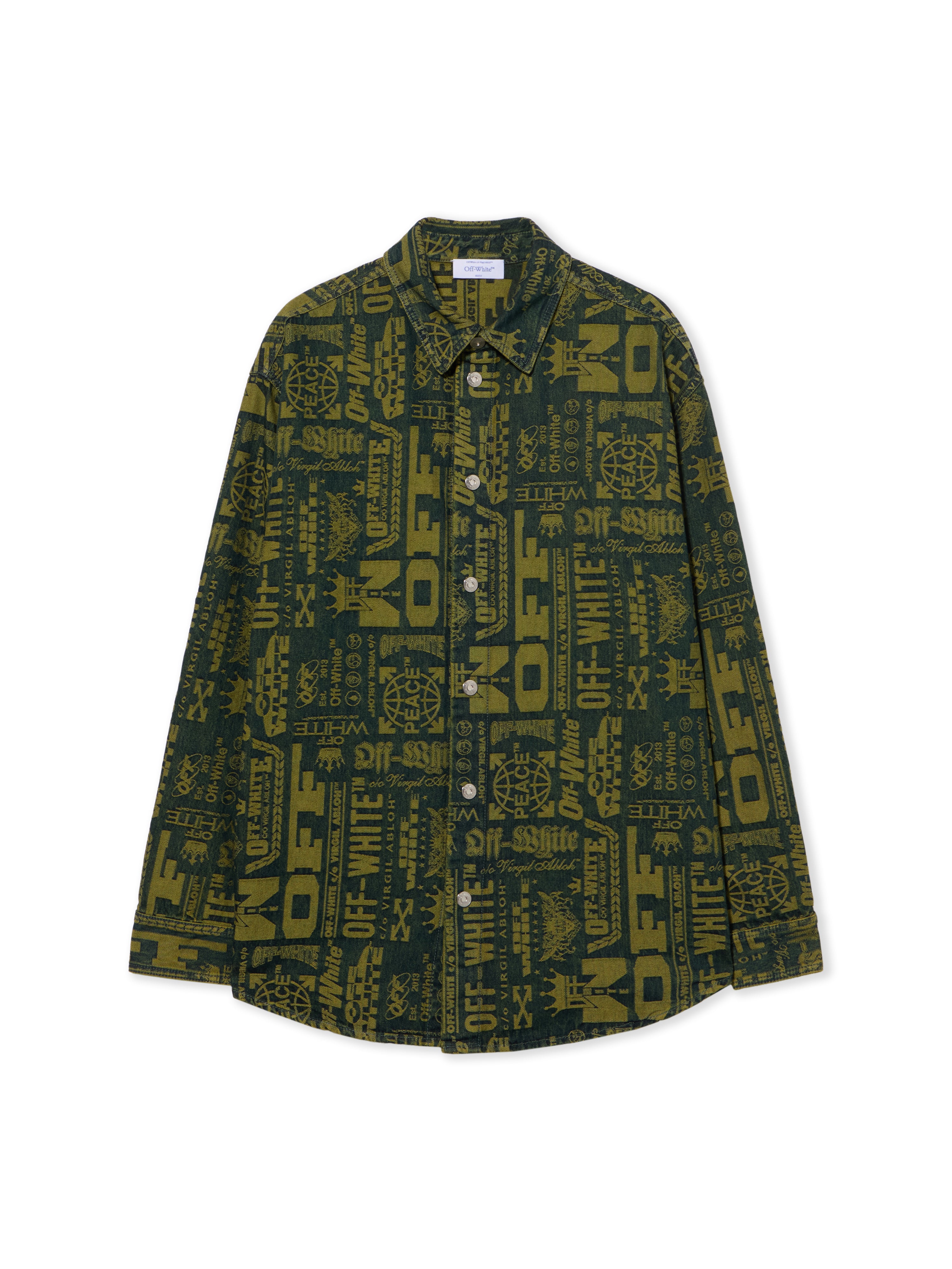 Off-White Multilogo Jacquard Denim Shirt Green