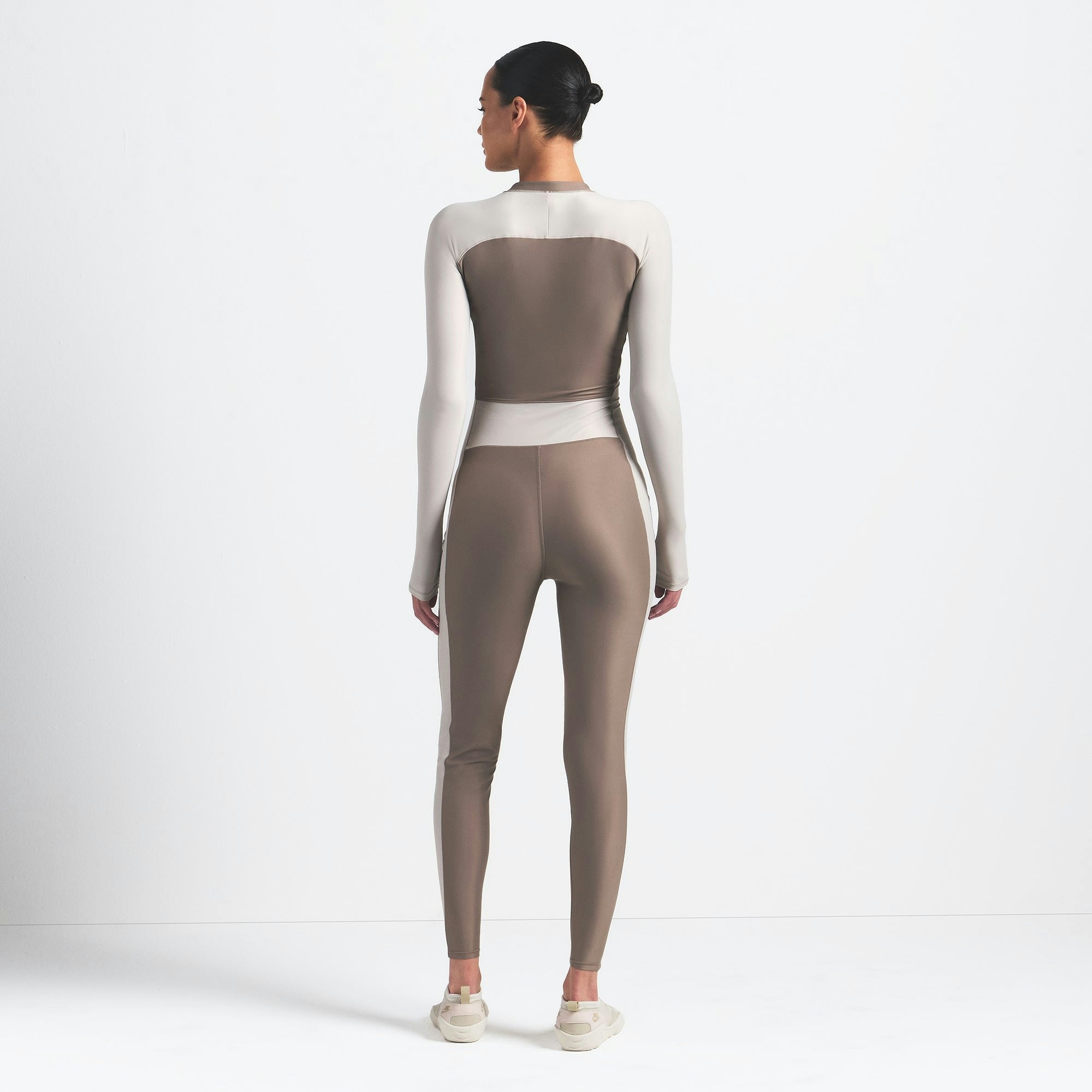 Skims Nikeskims Shine Zip Front Long Onesie Truffle And Stone