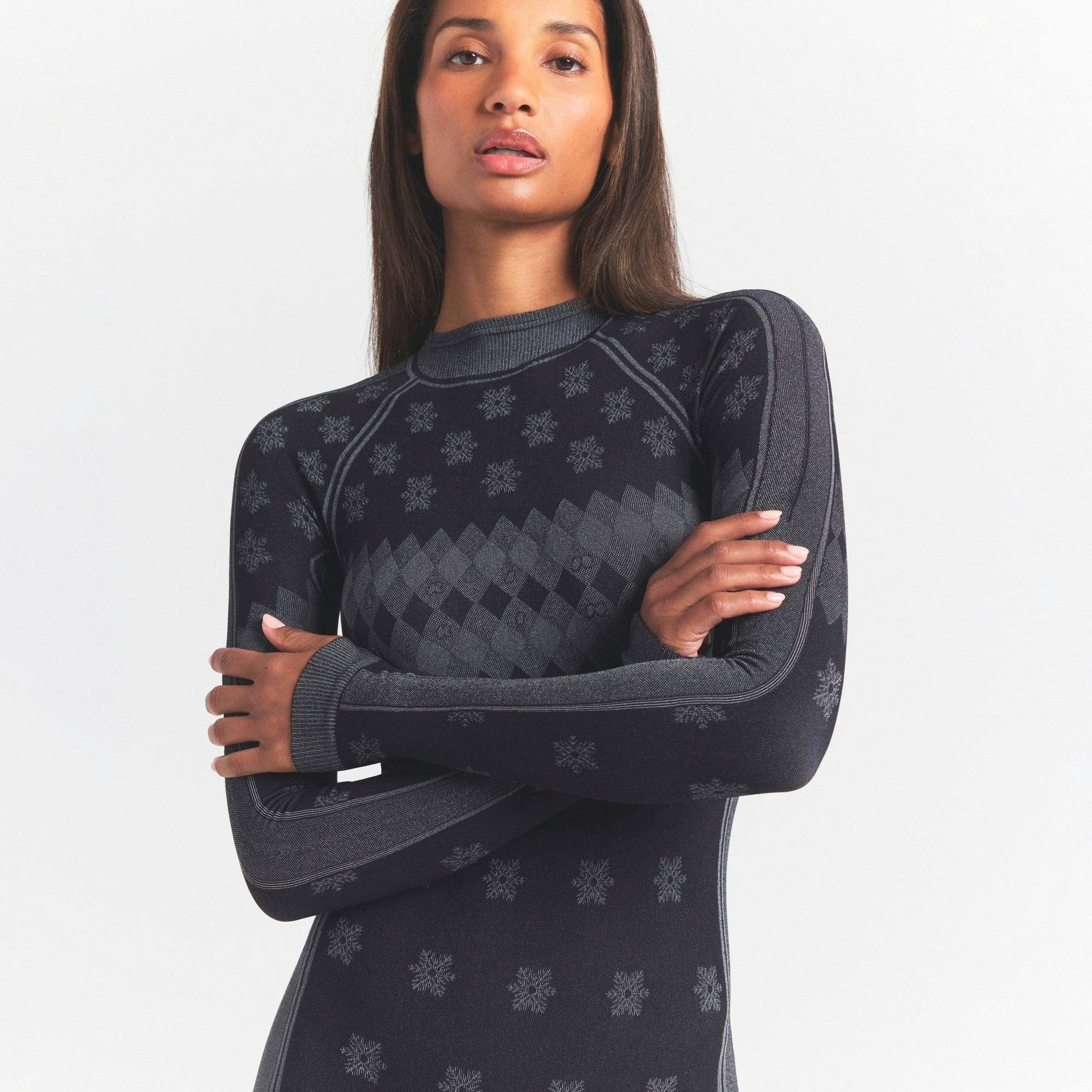 Skims Skims First Layers Turtleneck Catsuit Obsidian Winter Fair Isle
