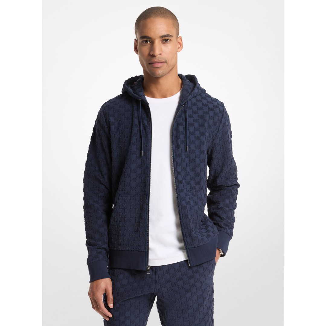 Michael Kors Logo Jacquard Terry Zip-Up Hoodie MIDNIGHT