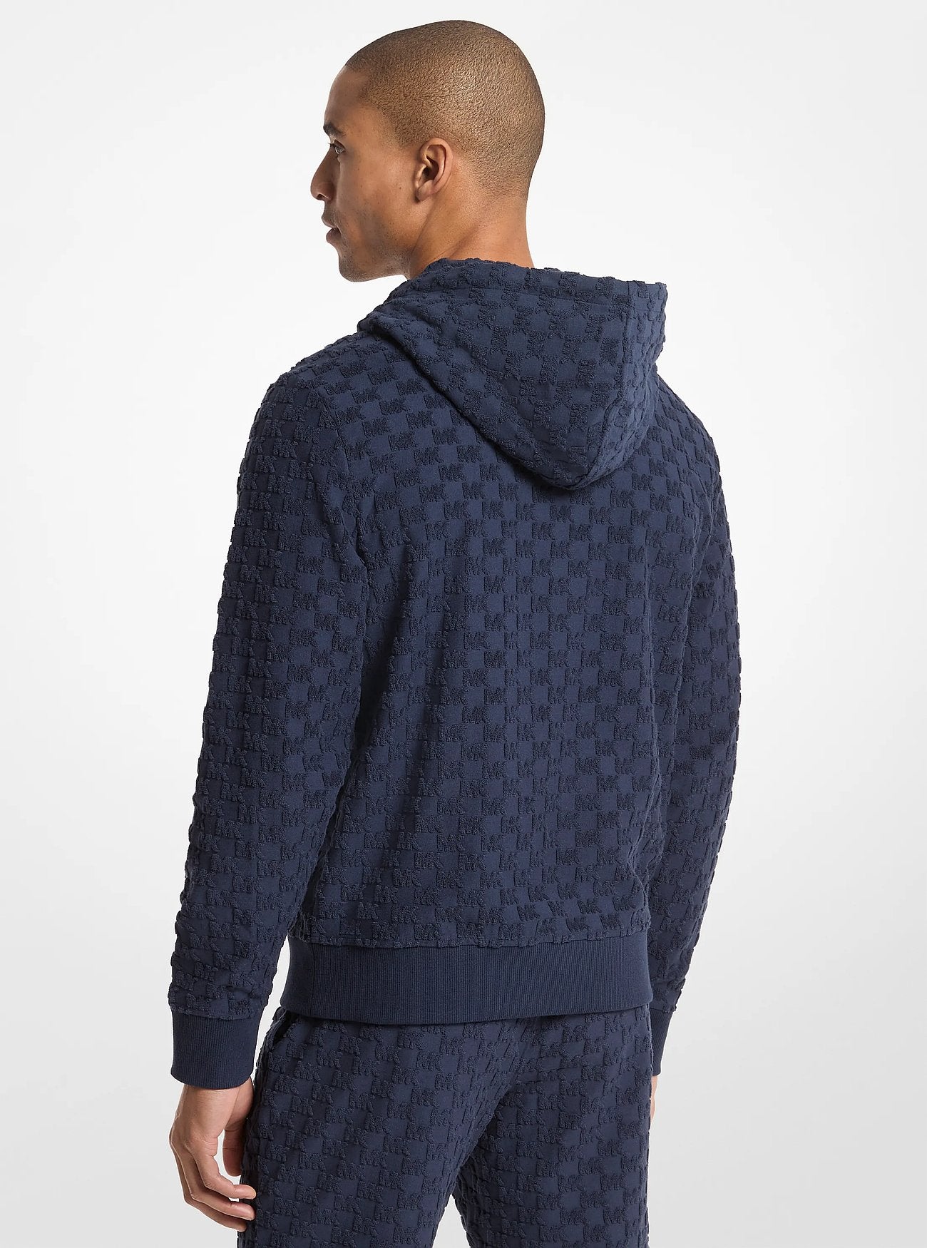 Michael Kors Logo Jacquard Terry Zip-Up Hoodie MIDNIGHT