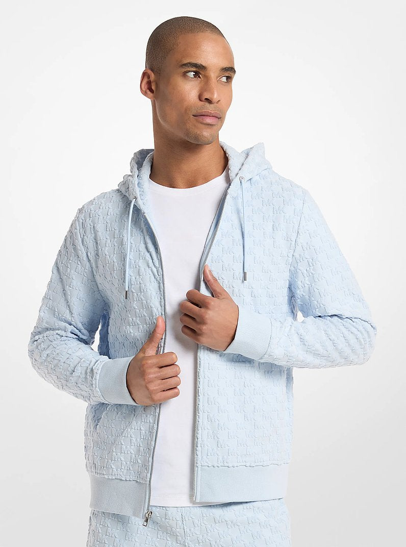 Michael Kors Logo Jacquard Terry Zip-Up Hoodie PASTEL BLUE