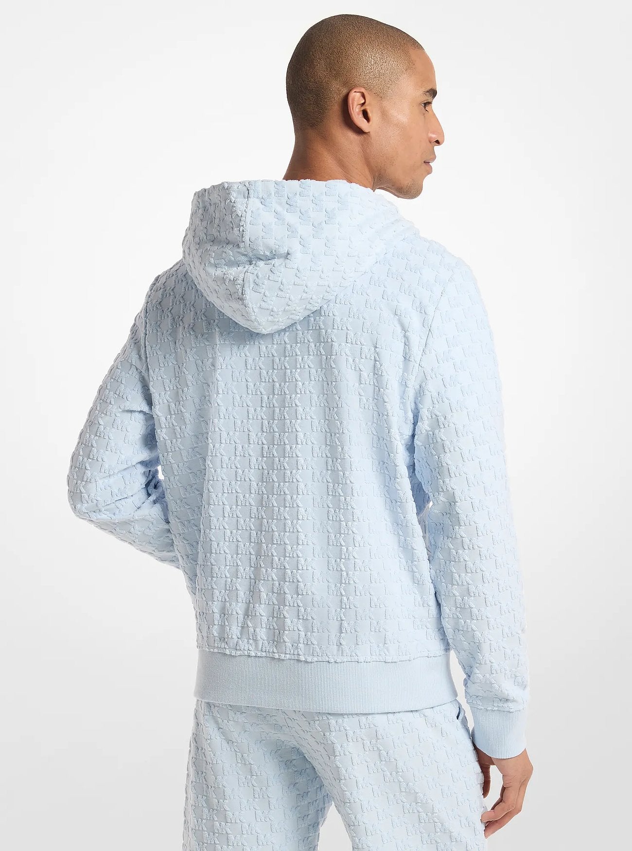 Michael Kors Logo Jacquard Terry Zip-Up Hoodie PASTEL BLUE