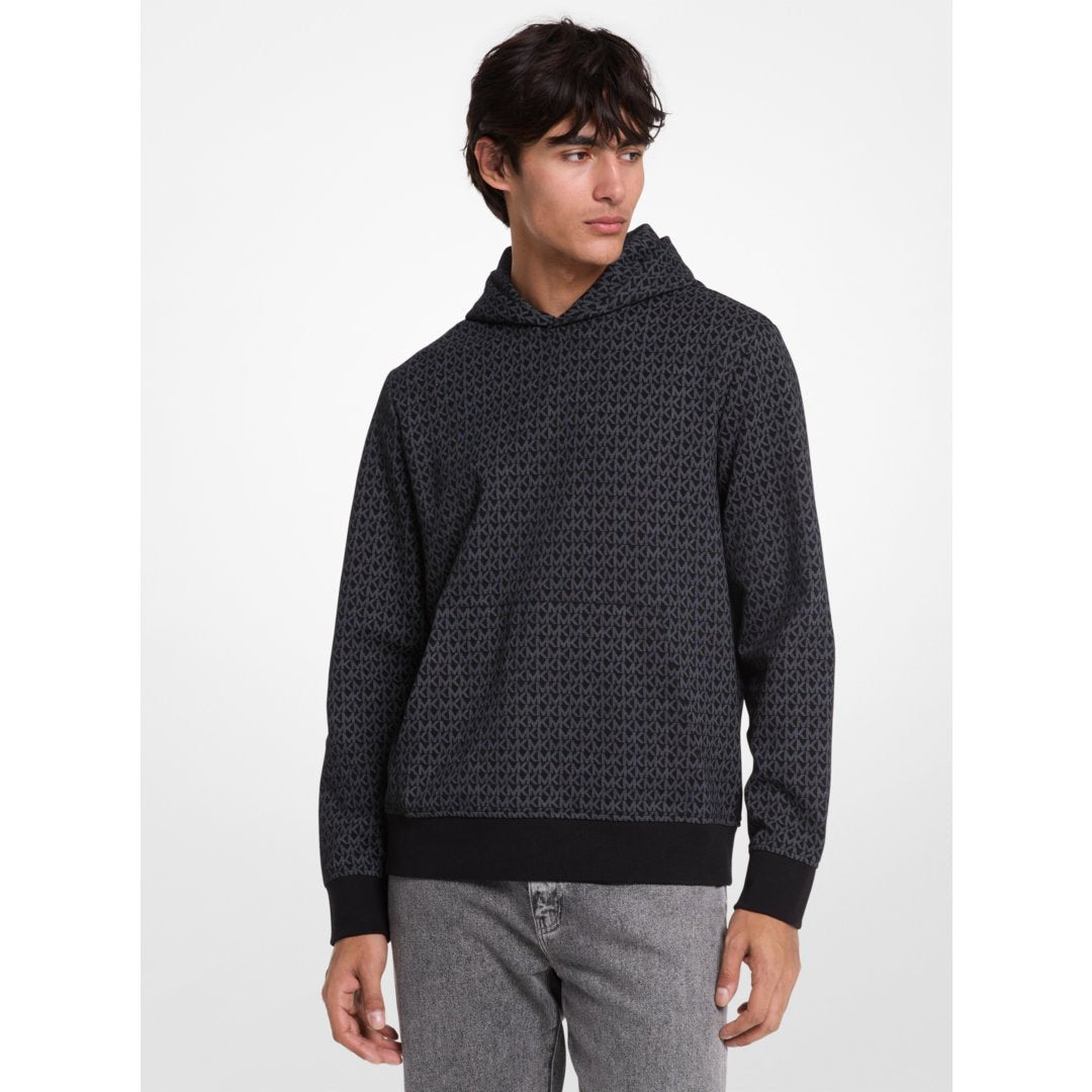 Michael Kors Signature Logo Cotton Blend Hoodie BLACK