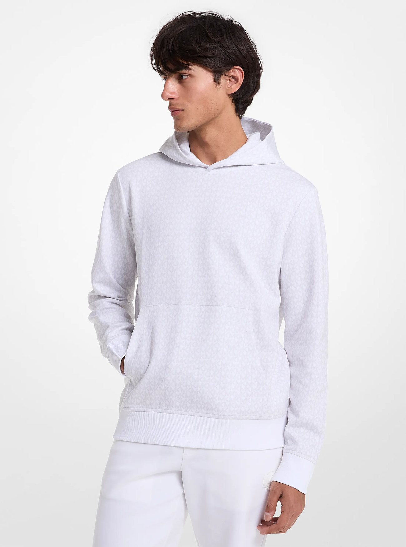 Michael Kors Signature Logo Cotton Blend Hoodie WHITE