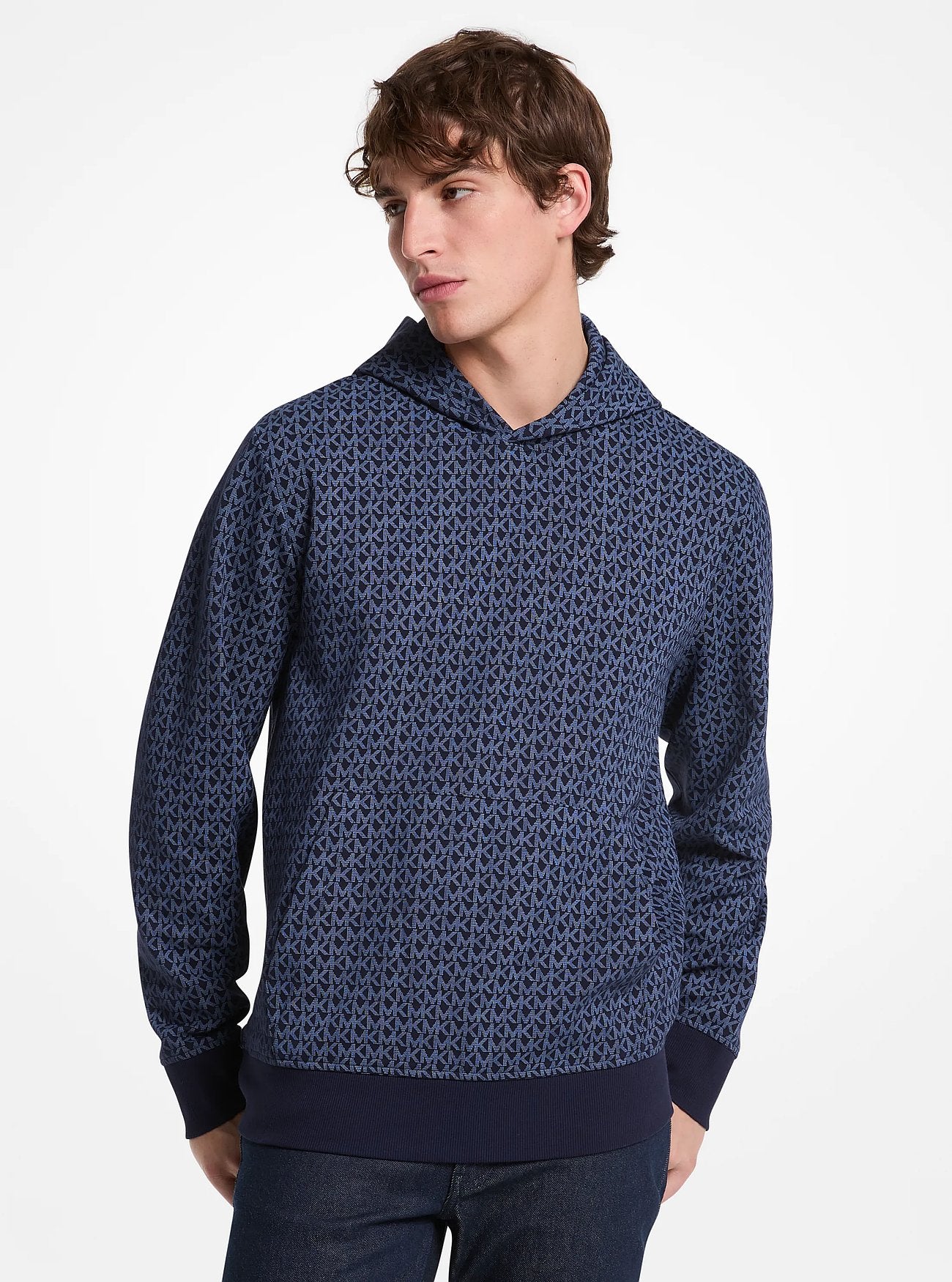 Michael Kors Signature Logo Cotton Blend Hoodie MIDNIGHT