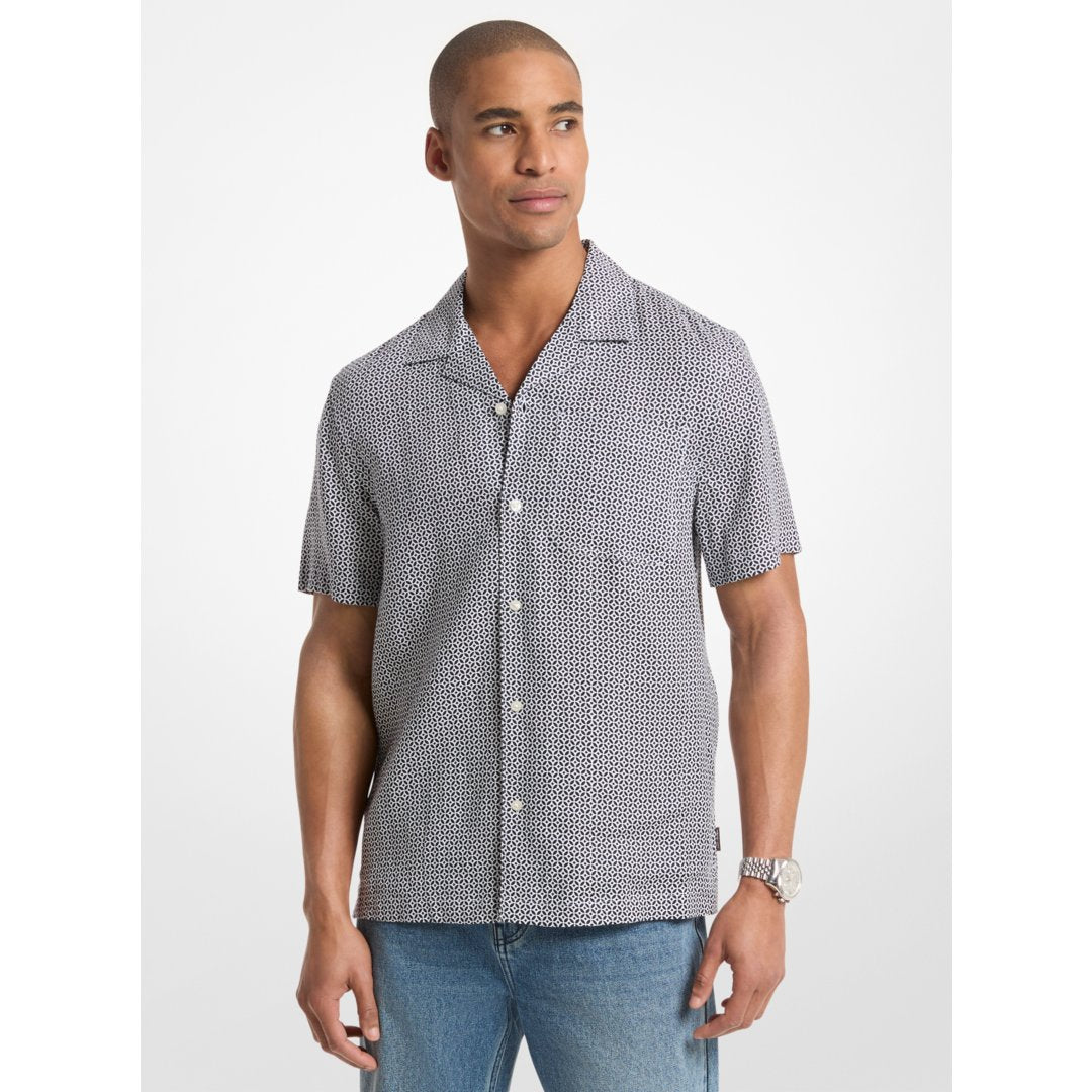 Michael Kors Tile Print Linen Shirt MIDNIGHT