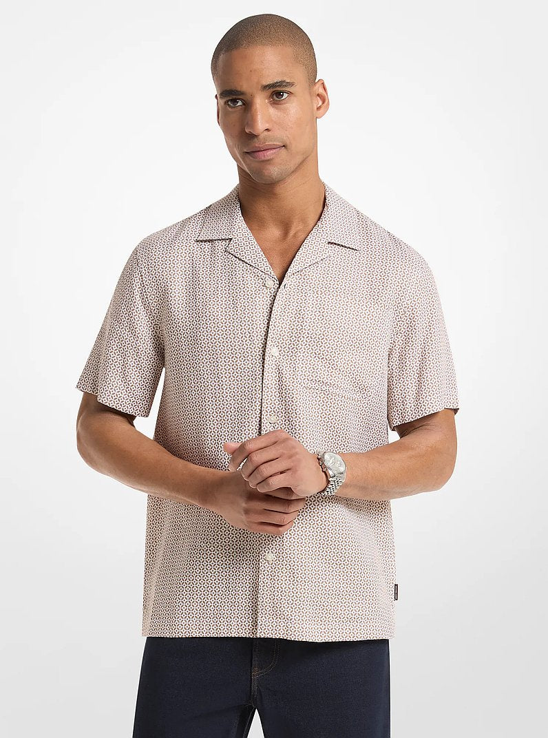Michael Kors Tile Print Linen Shirt DARK CAMEL