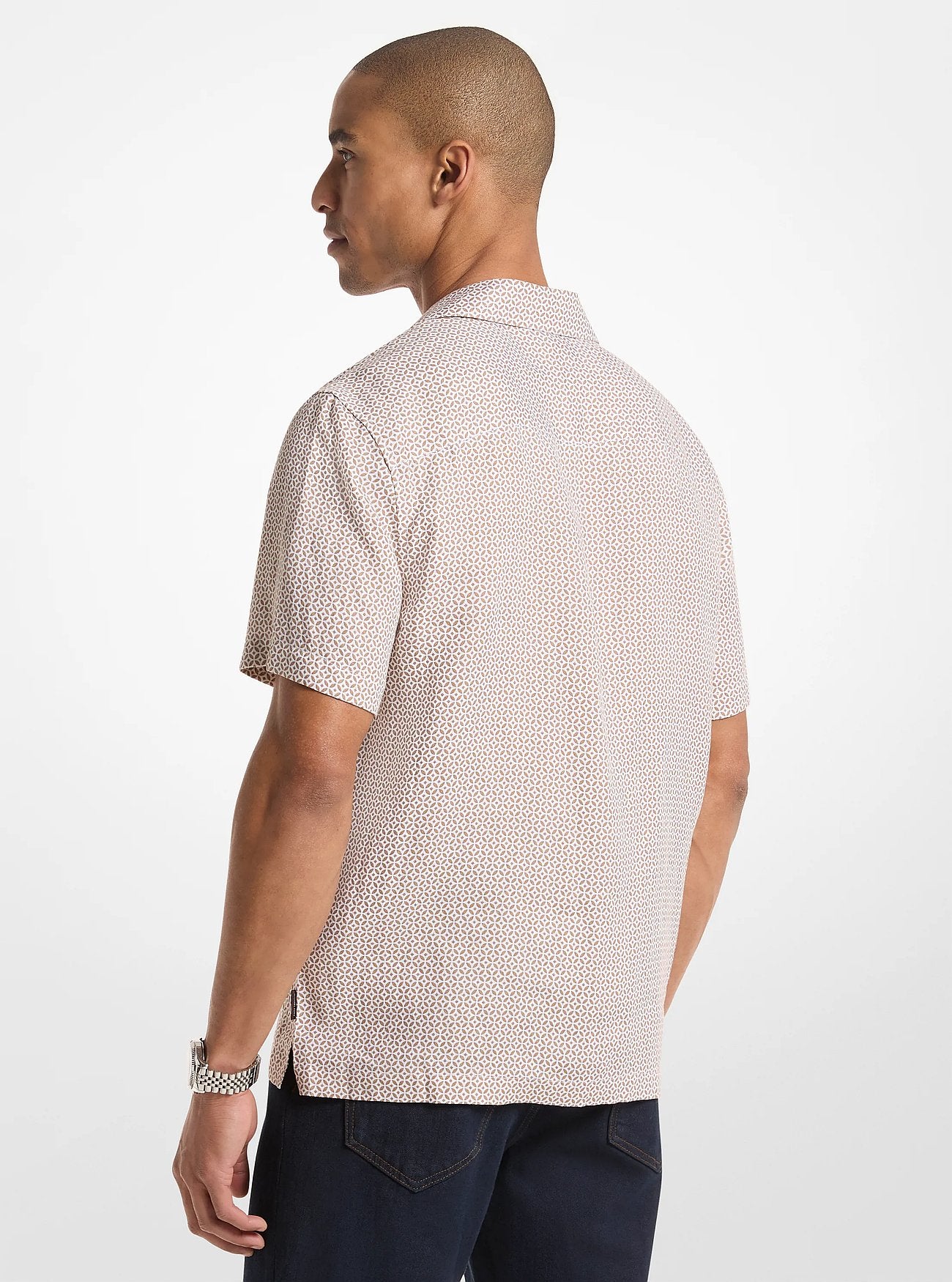 Michael Kors Tile Print Linen Shirt DARK CAMEL