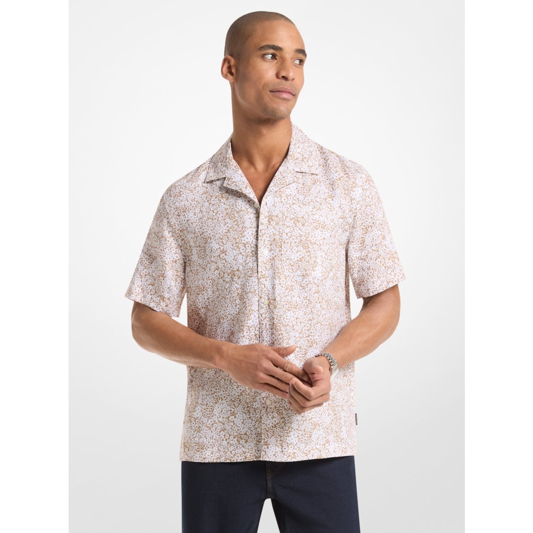 Michael Kors Floral Print Linen Shirt DARK CAMEL