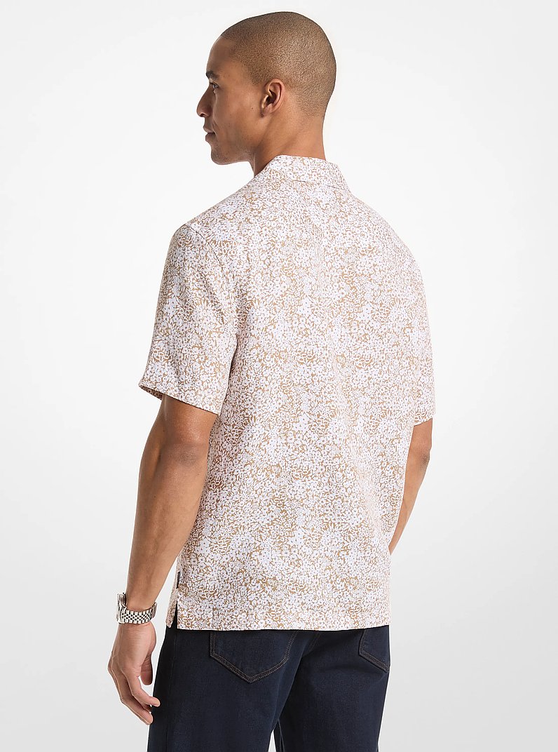 Michael Kors Floral Print Linen Shirt DARK CAMEL