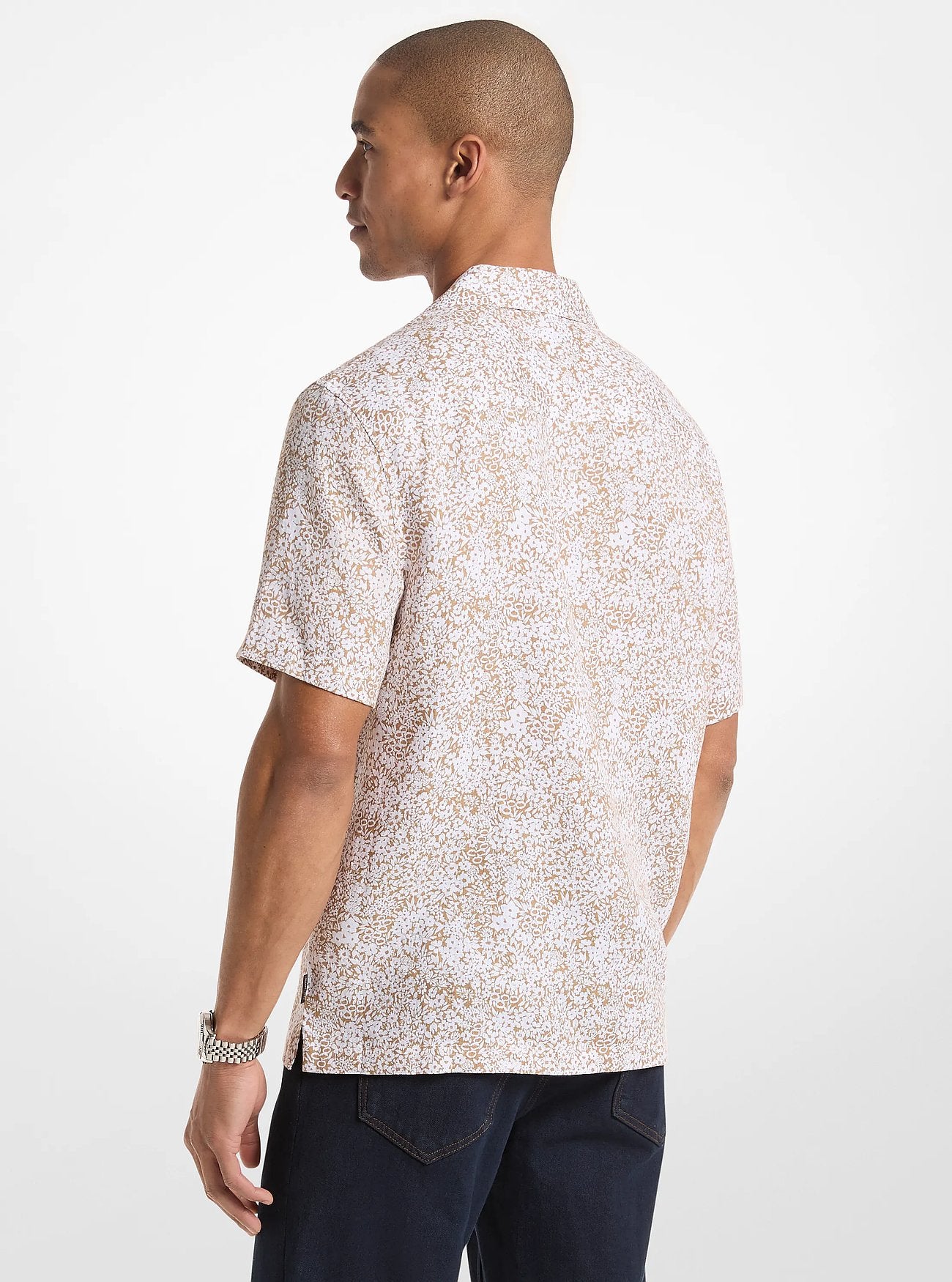 Michael Kors Floral Print Linen Shirt DARK CAMEL